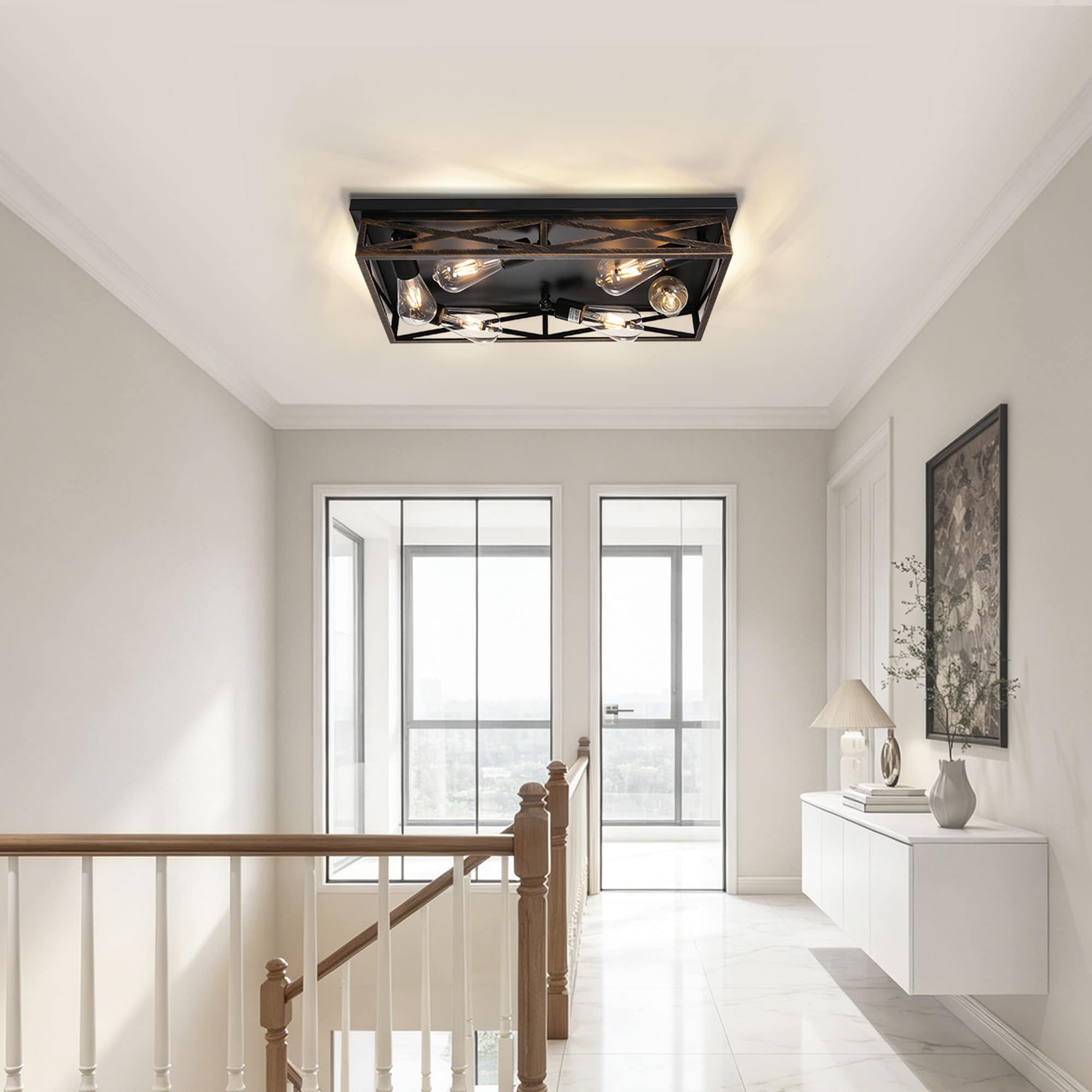 LOBREG  Dimmable Farmhouse Ceiling Light Fixtures 1 Pack 6 Lights Brushed Gold Kitchen Ceiling Light with E26 Bulb Base