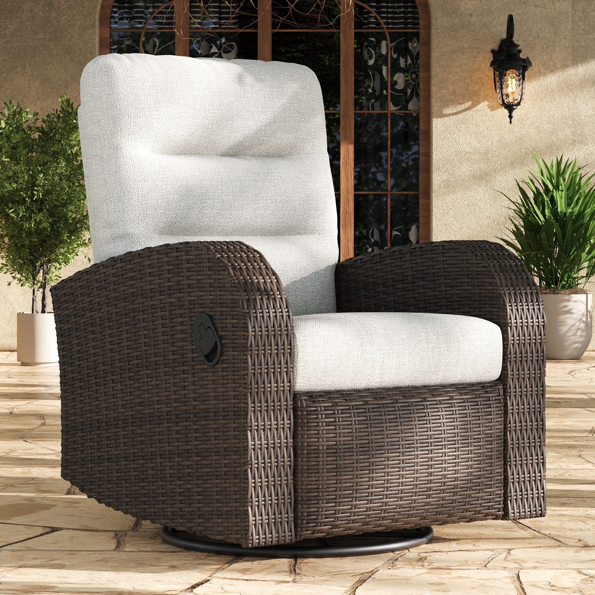LayinSun - Oversized Wicker Outdoor Swivel Glider Recliner Chair with Cushions