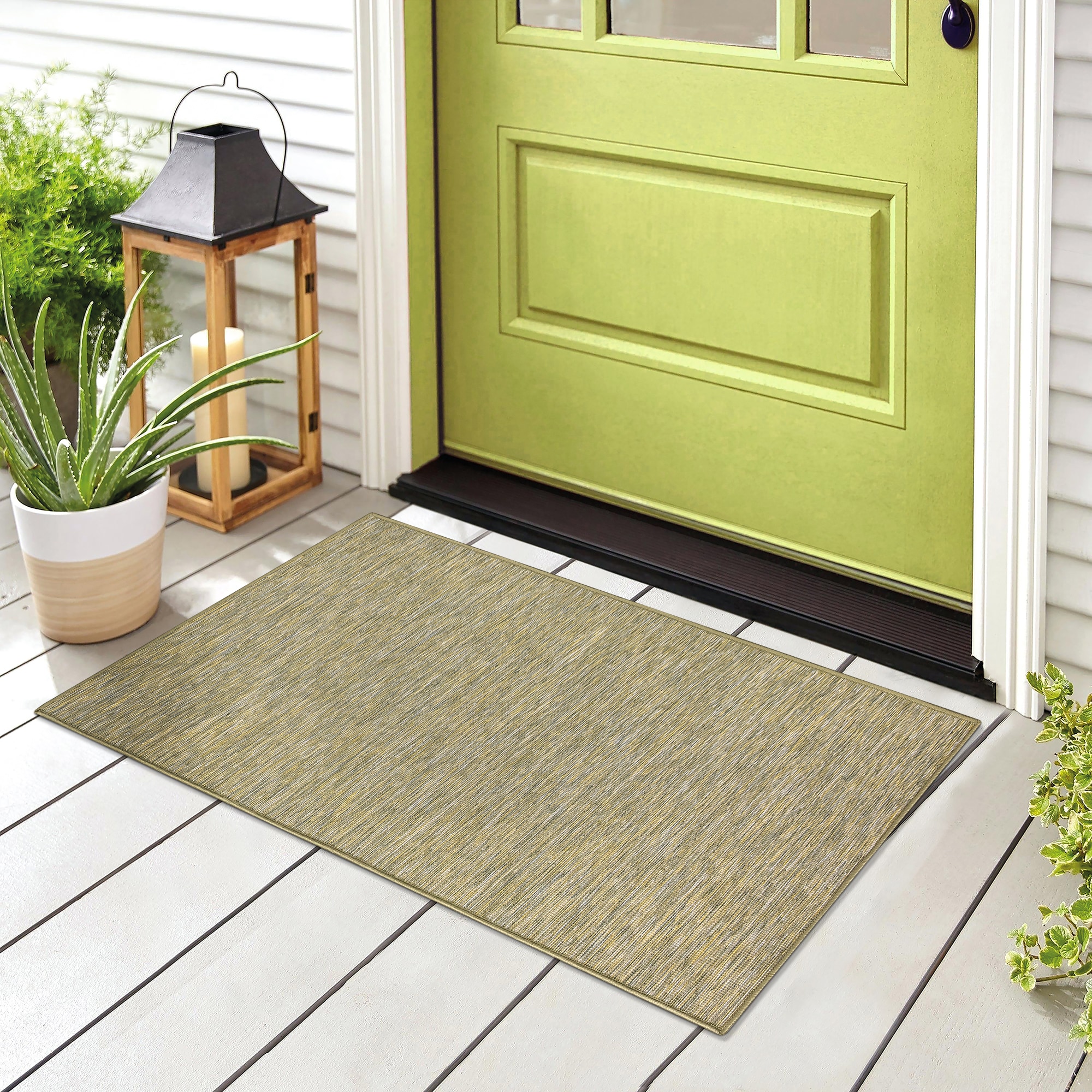 Ottomanson SRA3005-2X3 Sahara 2 x 3 (ft) Flatweave Polypropylene Green Rectangular Indoor/Outdoor Solid Mid-Century Modern Area rug