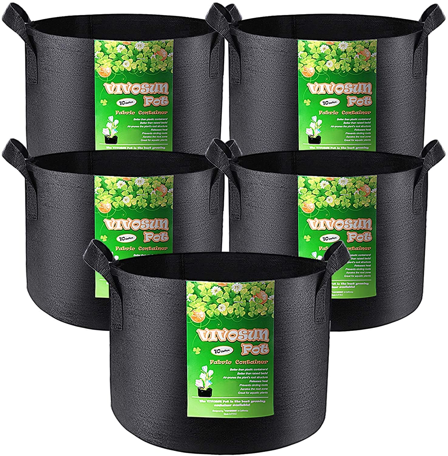 Garnen 10 Gallon Garden Grow Bags (5 Packs), Vegetable/Flower/Plant Growing  Bags, Nonwoven Fabric Pots Planter for Outdoor and Indoor Planting