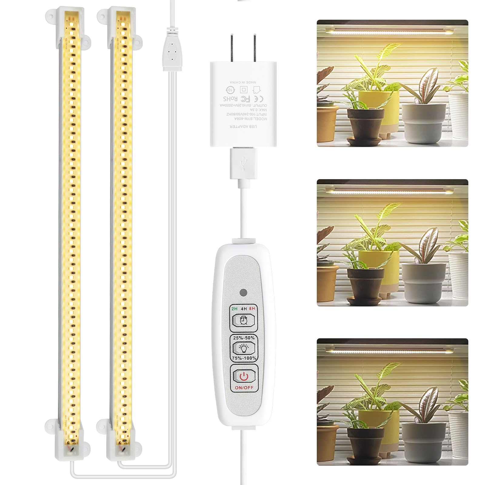 Phewnyzo  LED Plant Grow Light Strips Full Spectrum Auto On Off Timer 48 LEDs 4 Dimmable Levels Sunlike Grow Lamp for Indoor Plants 2 Pack