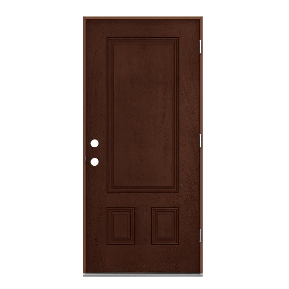 JELD-WEN LOWOLJW231600021 36-in x 80-in x 4-9/16-in Fiberglass No glass Left-hand outswing Coffee Bean Stained Prehung Front Door Insulating core