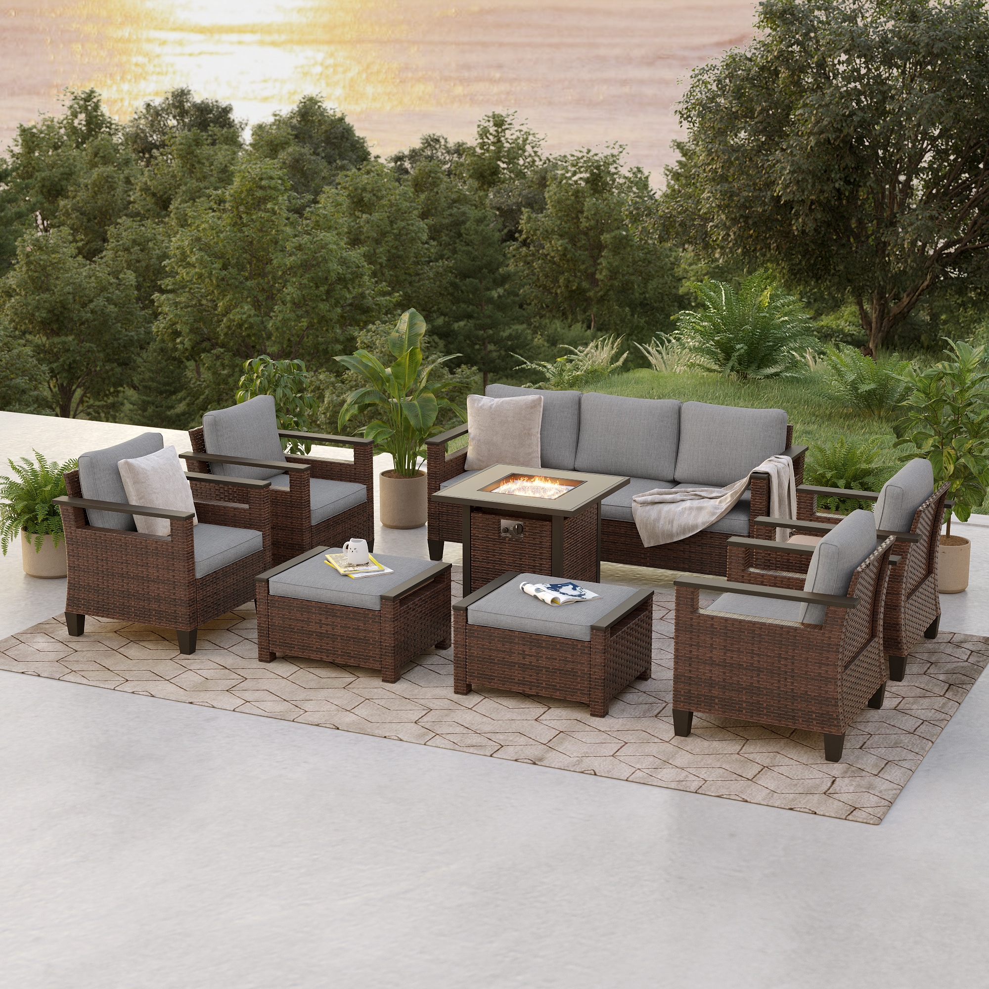 ACEGOSES LW-126BLY-S2T4 Skytop 8 -Piece Wicker Patio Sofa Conversation Set with Gray Cushions