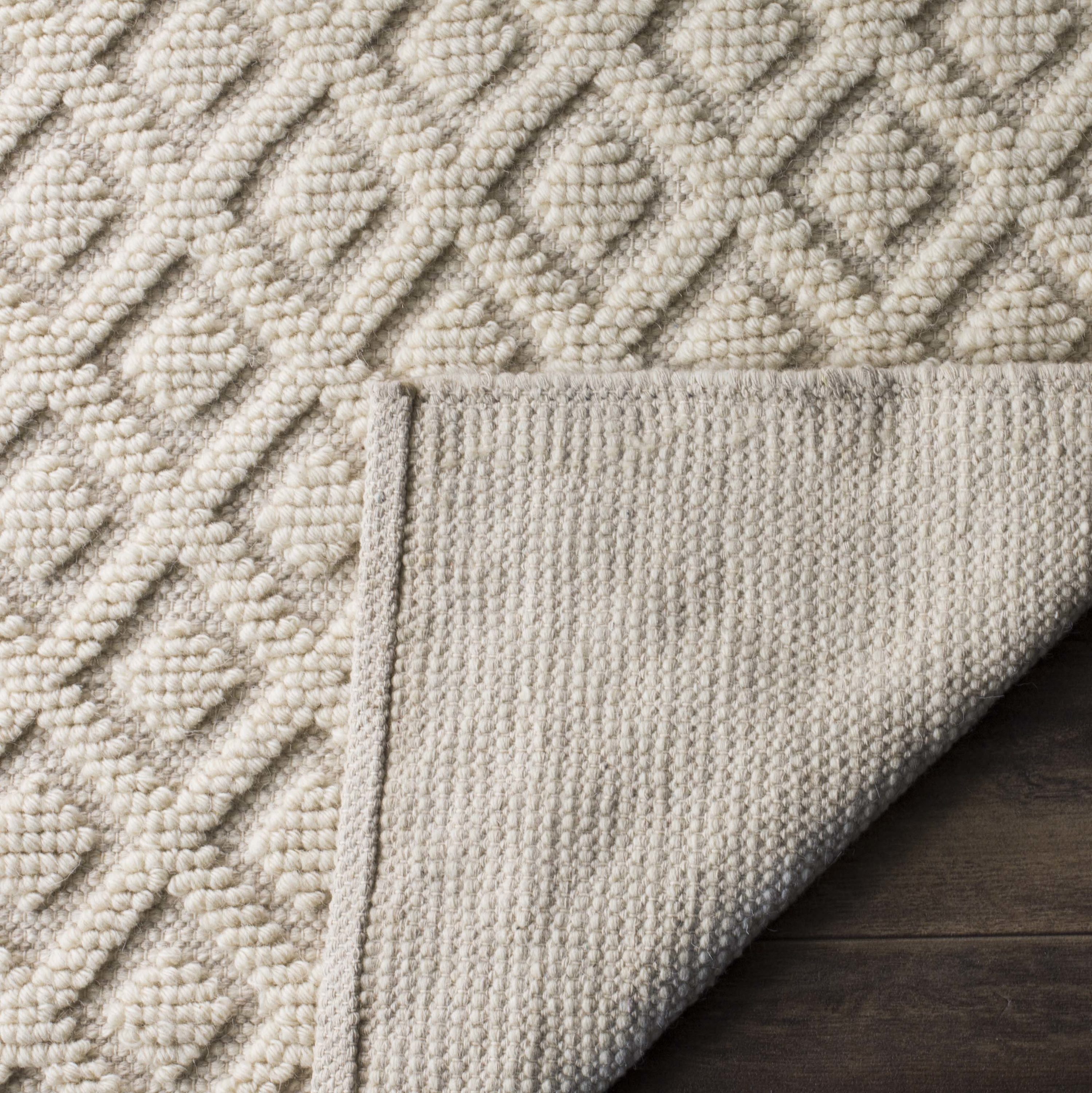 Elegant Ivory Square Hand-Knotted Wool & Cotton Rug - 6' x 6'