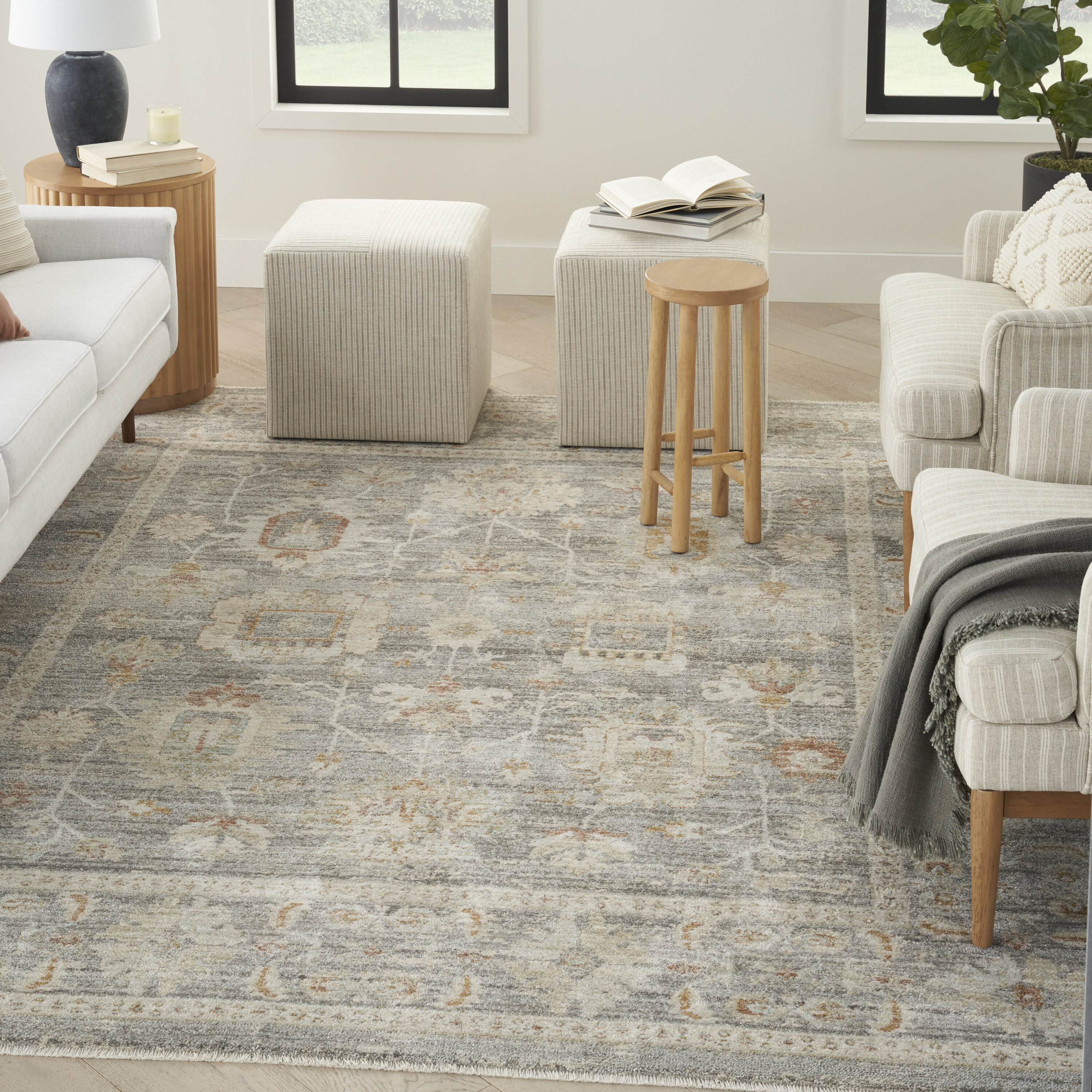 Gray 8' x 10' Vintage Synthetic Persian Area Rug