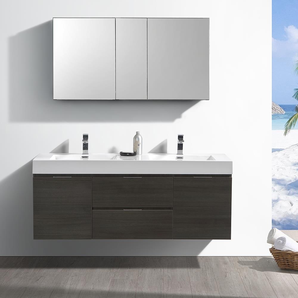 Fresca FVN8360GO-D Valencia 60-in Gray Oak Double sink Floating Bathroom Vanity with White Acrylic Top
