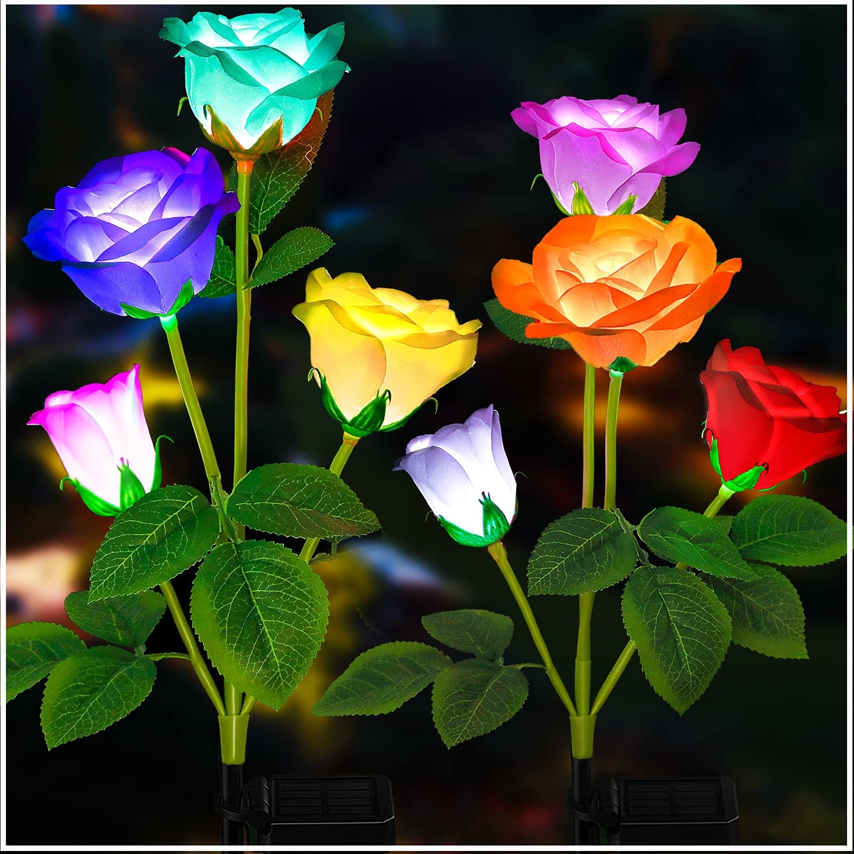 Lukvuzo -  Solar Garden Lights Outdoor Rose Flower Lights Seven Color Changing for Yard Garden Pa...