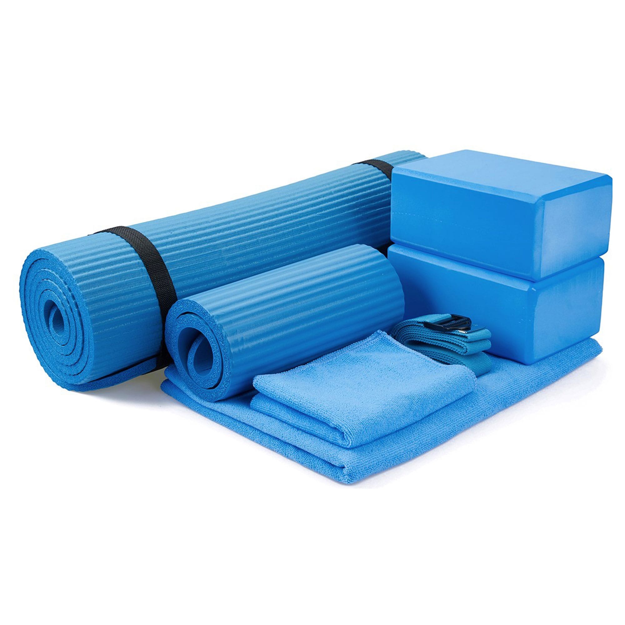 Balancefrom  Fitness 7 Piece Yoga Set with Mat Stretch Strap and Knee Pad Blue