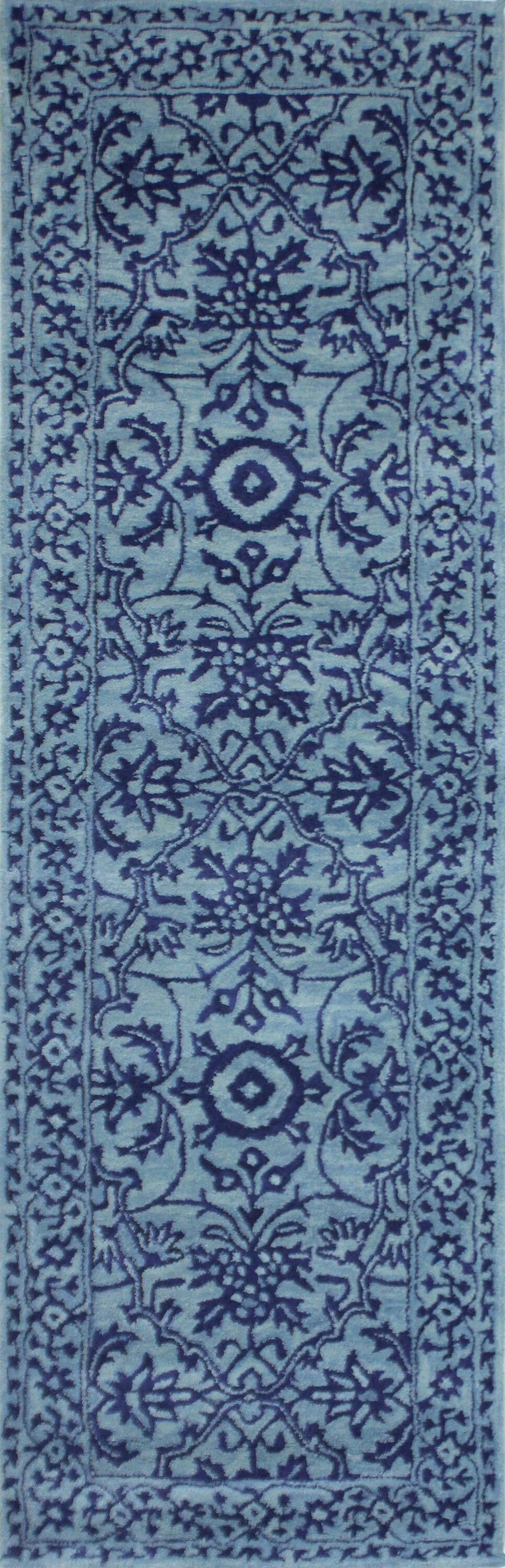 Bashian 649652251387 3 X 8 (ft) Wool Blue Indoor Floral/Botanical Bohemian/Eclectic Runner Rug