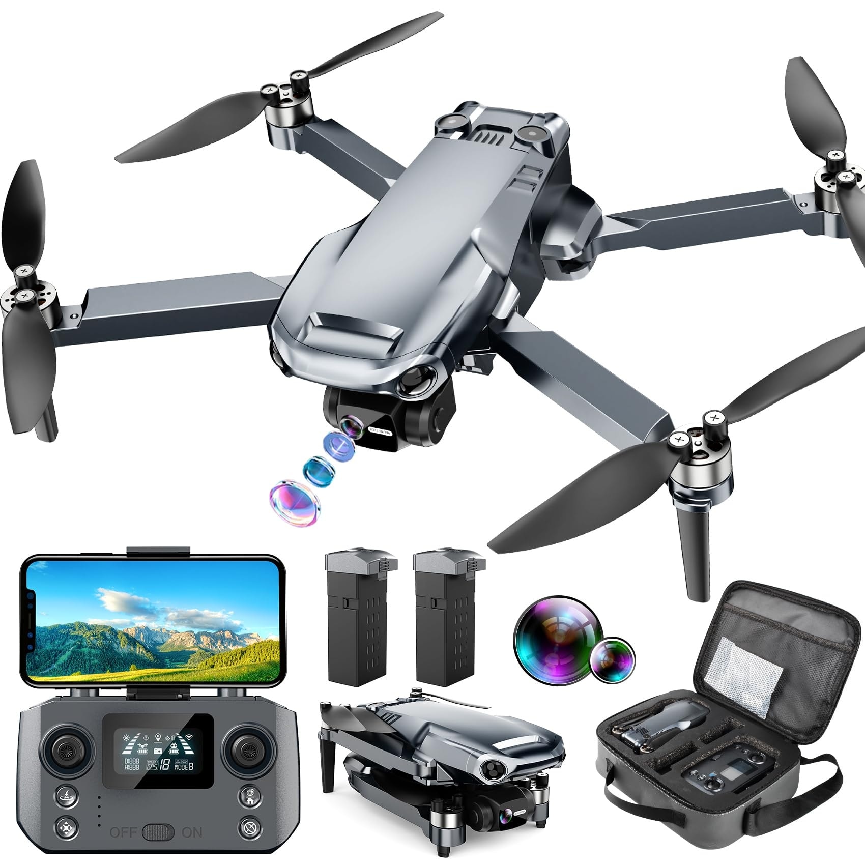 Misopily GPS Drone with 4K Camera Foldable RC Quadcopter for Adults 3 Axis Gimbal 1640ft Range Auto Return Follow Me Waypoint Fly Gesture Control #LMS0527M028