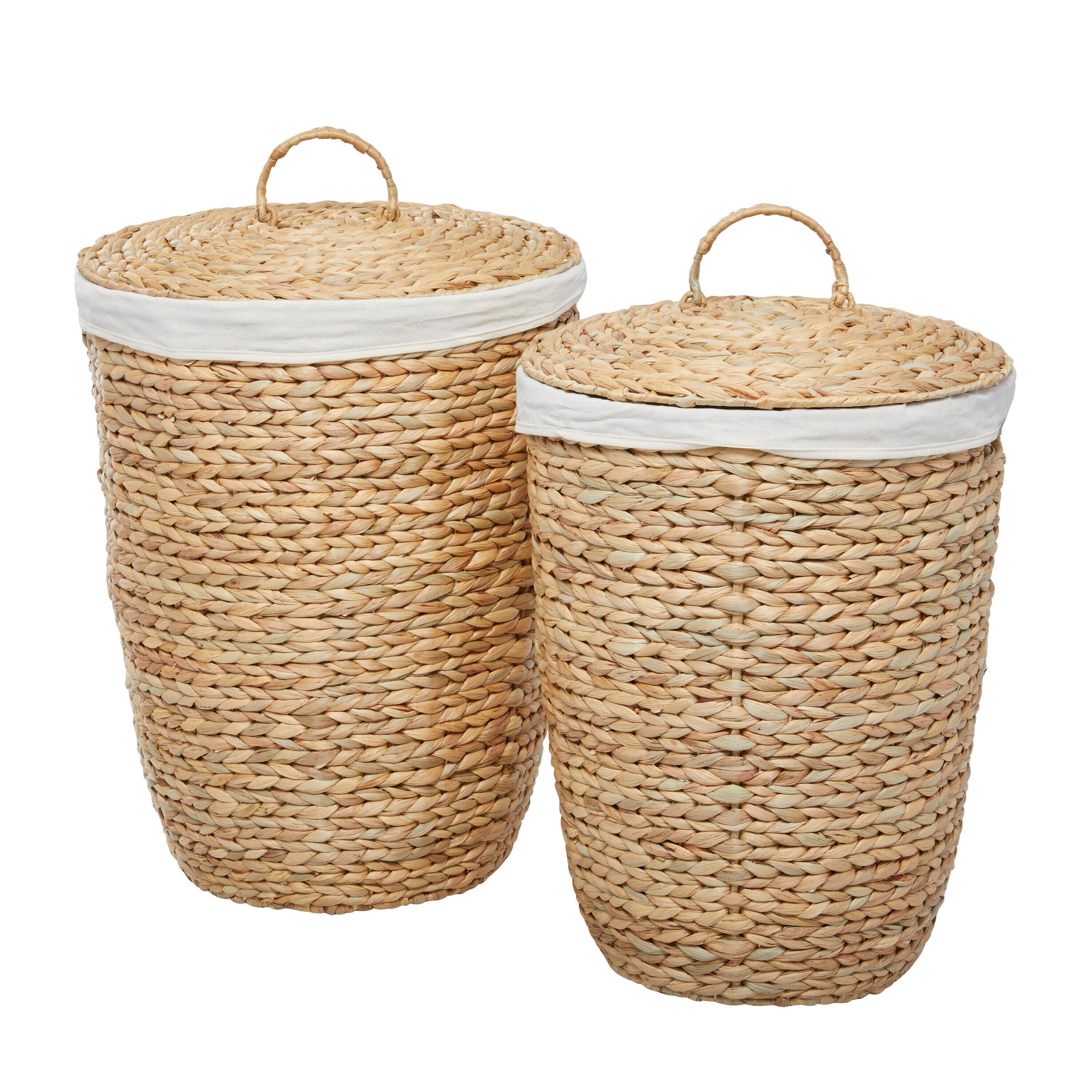Light Brown Round Seagrass Storage Baskets with Lids, Set of 2