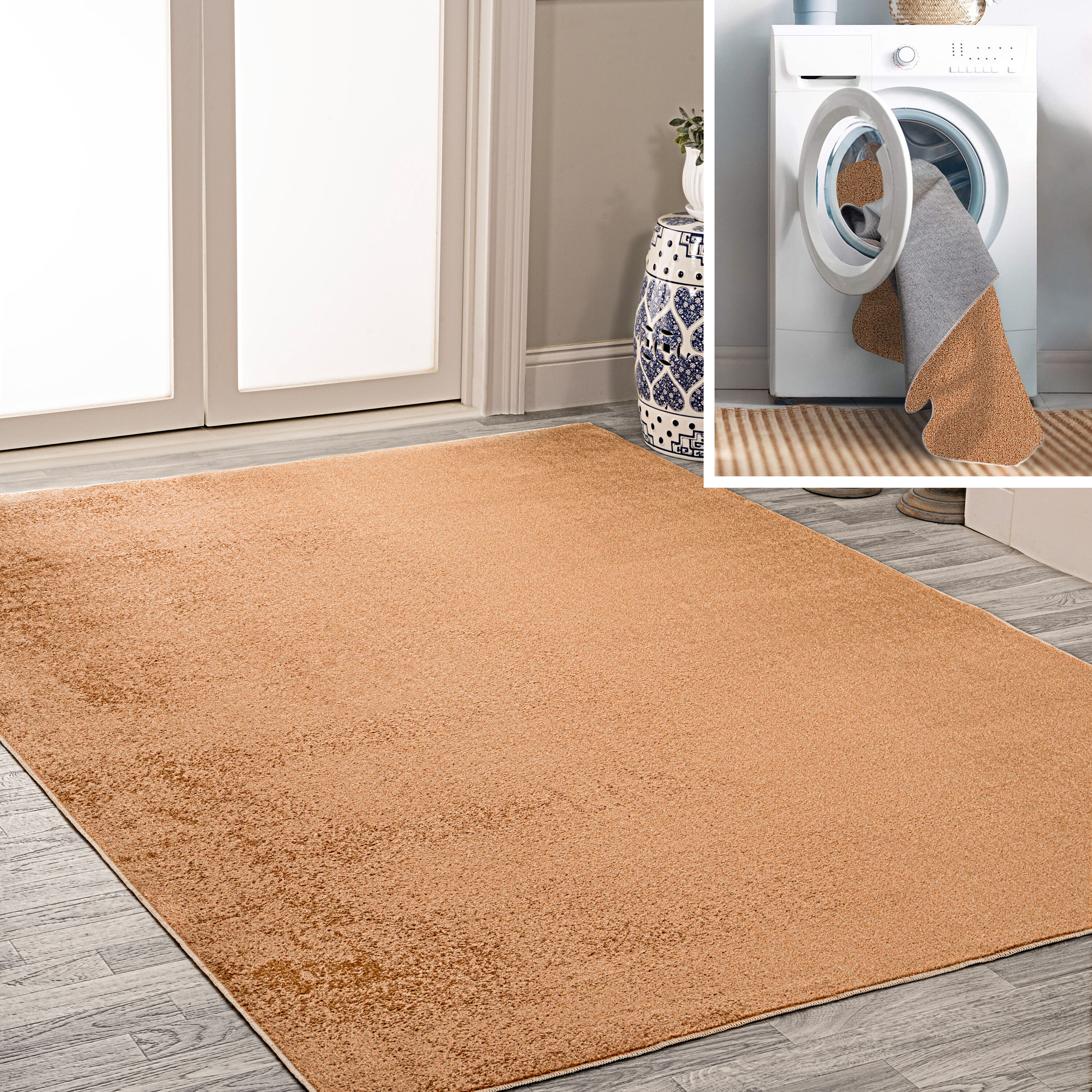 JONATHAN  Y WSH300A-5 WASHABLE Twyla Classic Solid Low-Pile 5 x 8 (ft) Loomed Polyester Terra Rectangular Indoor Solid Coastal Machine washable Area rug