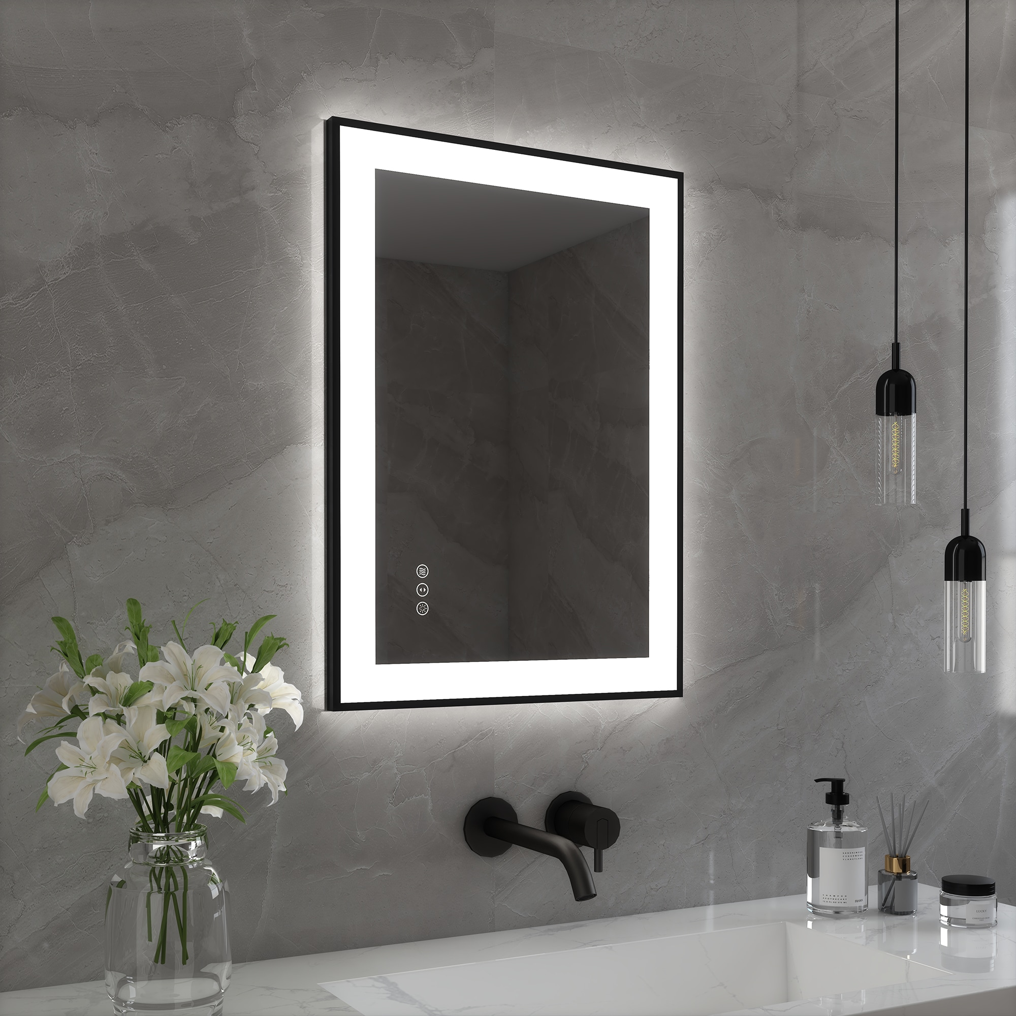 CASAINC JS-2436R-B4-X-X-1 20-in x 28-in Polished Rectangle Dimmable LED Lighted Fog Free Bathroom Vanity Mirror ( Sliver )