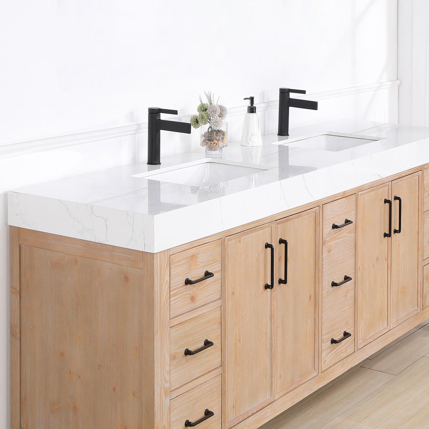 Leon 84" Fir Wood Double Vanity with Composite Top