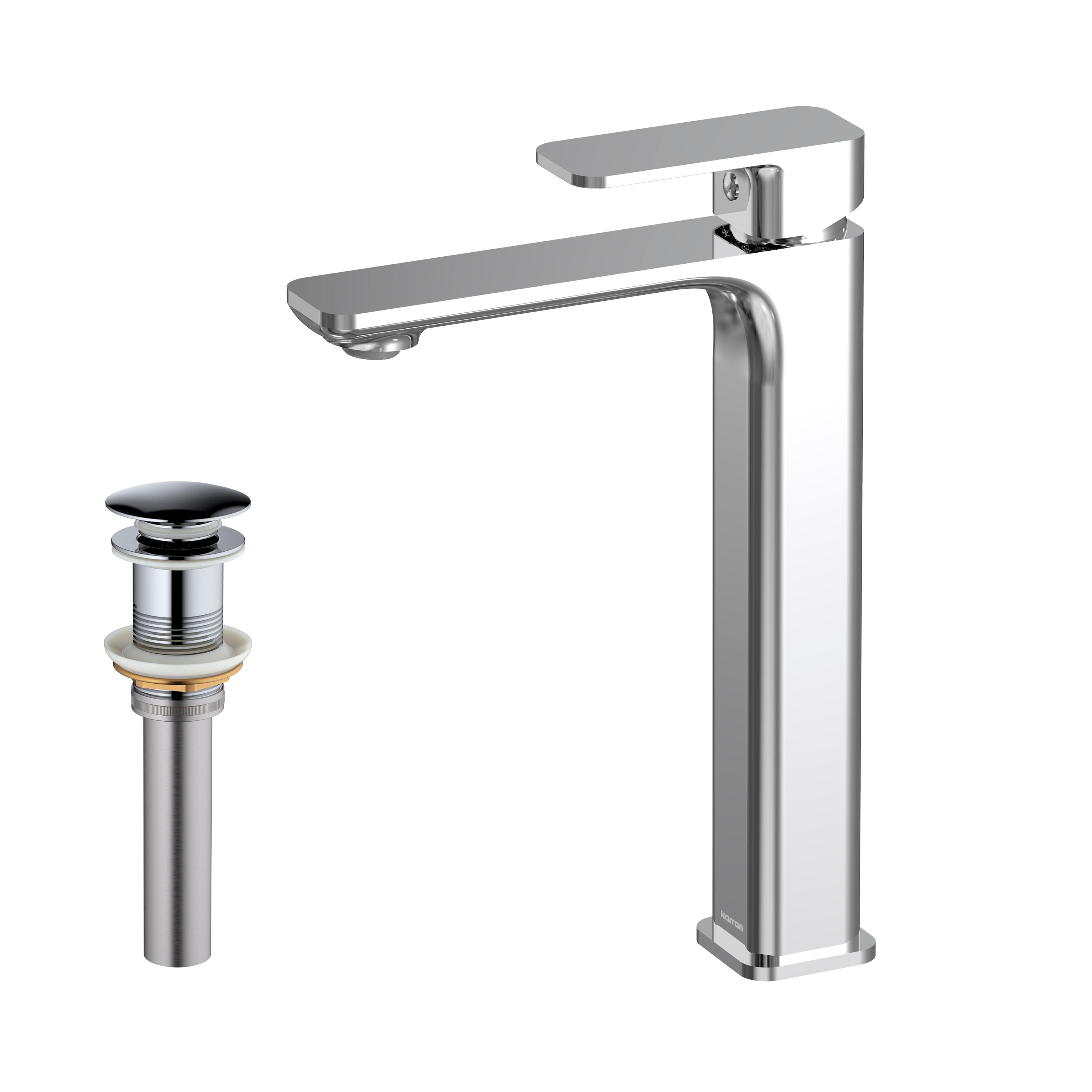 Karran KBF512C Venda Chrome Vessel 1-handle WaterSense Low-arc Residential Handle Bathroom Sink Faucet with Drain