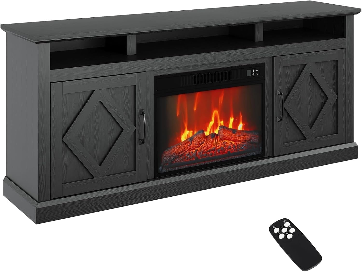 Garvee 67inch Electric Fireplace TV Stand Entertainment Center  23-Inch Insert Remote Smart Control Living Room Bedroom Heater Gray