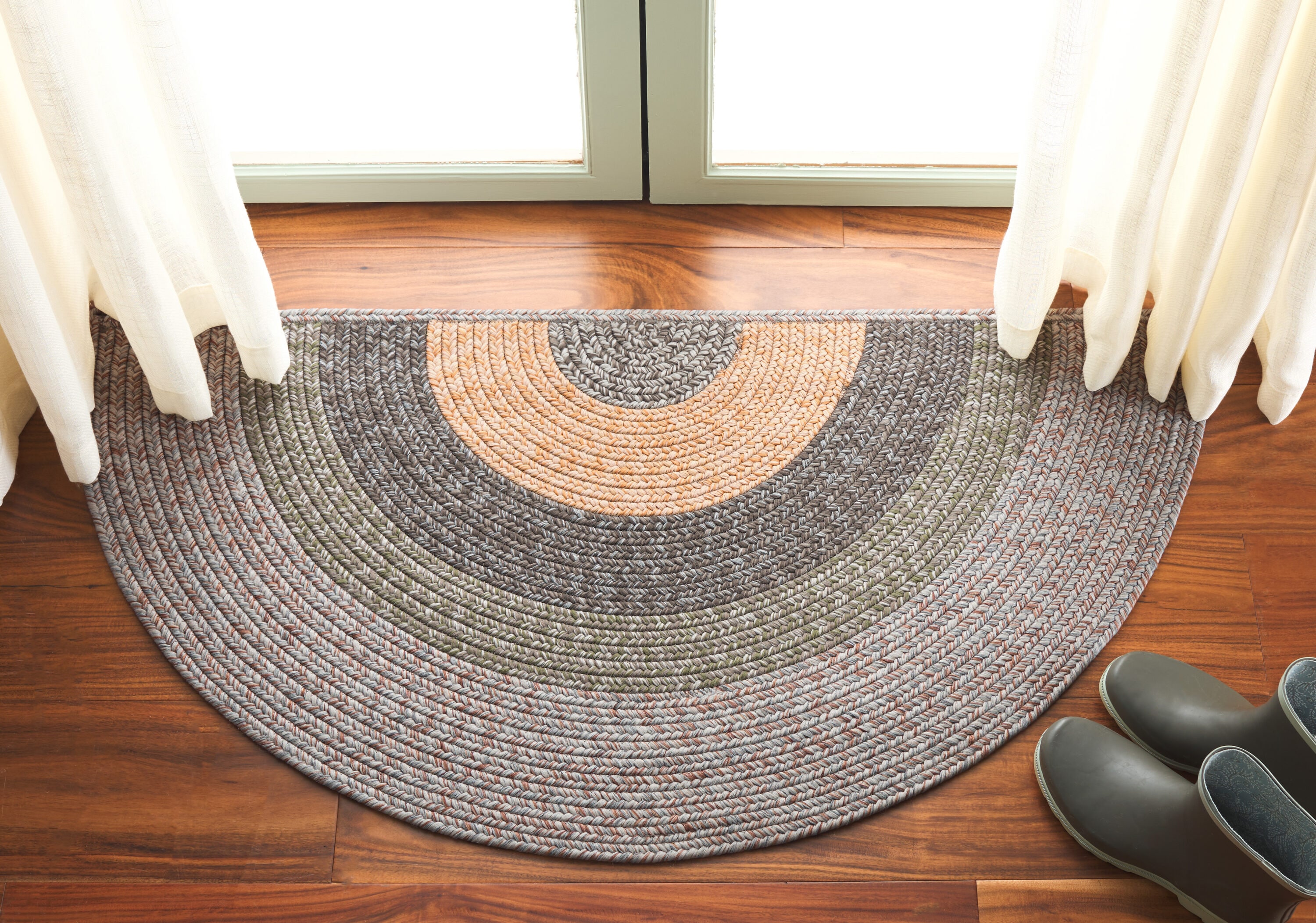 Braded Rugs 318F Grey/Green 2ft x 4ft Country Floral Rug