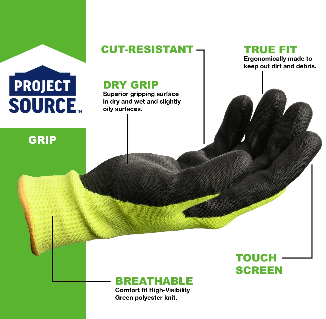 MidWest Gloves & Gear, Unisex, 6 Pack Max Grip™ Hi-Viz Yellow Gripper  Glove, Size SM