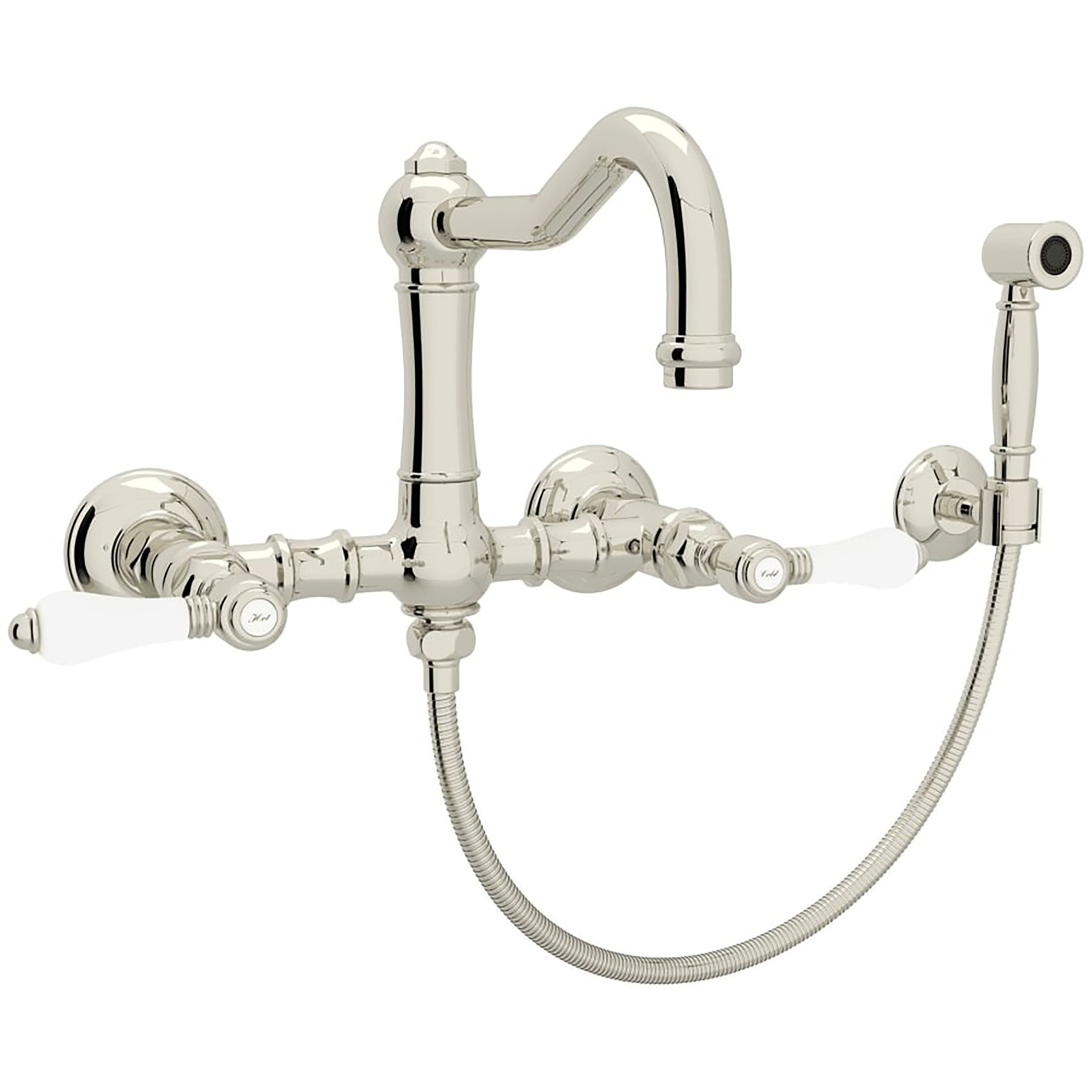 Rohl A1456LPWSPN-2 Polished Nickel Double Handle Wall-mount Kitchen Faucet ( Side Sprayer Included )
