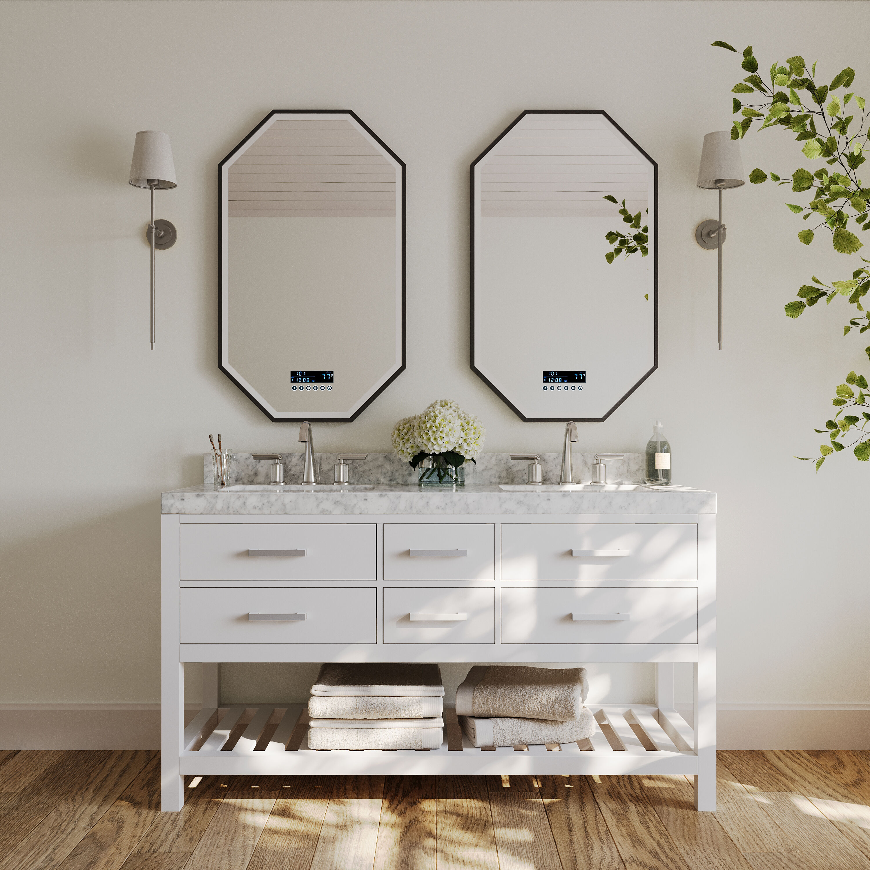 Ancerre Designs VTSELIZABETH60WCW1 Elizabeth 60-in White Undermount Double sink Bathroom Vanity with Carrara White Natural marble Top