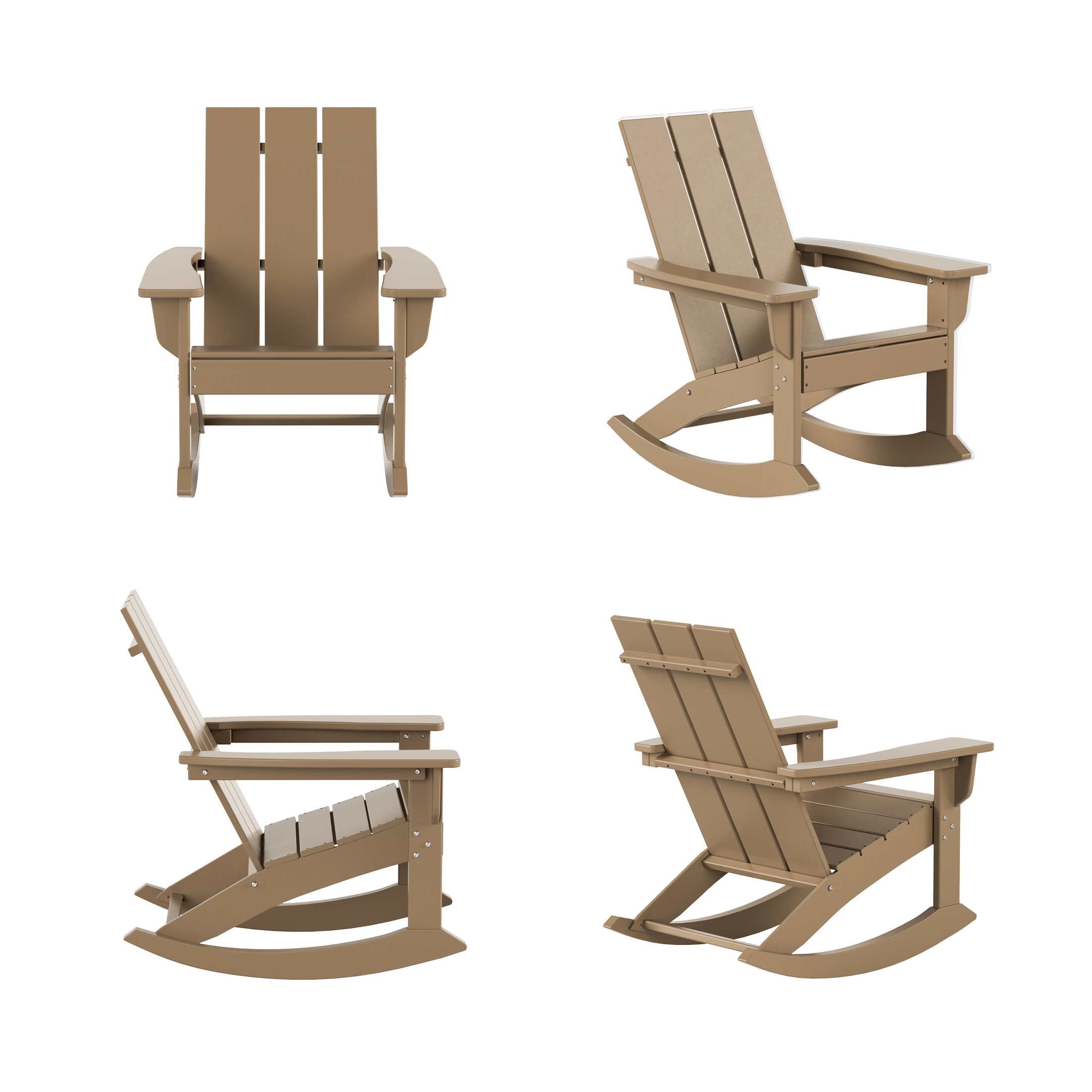 Westin Furniture OP5002-WW-4 Shoreside Set of 4 Weathered Wood HDPE Frame Rocking Chair with Slat Seat
