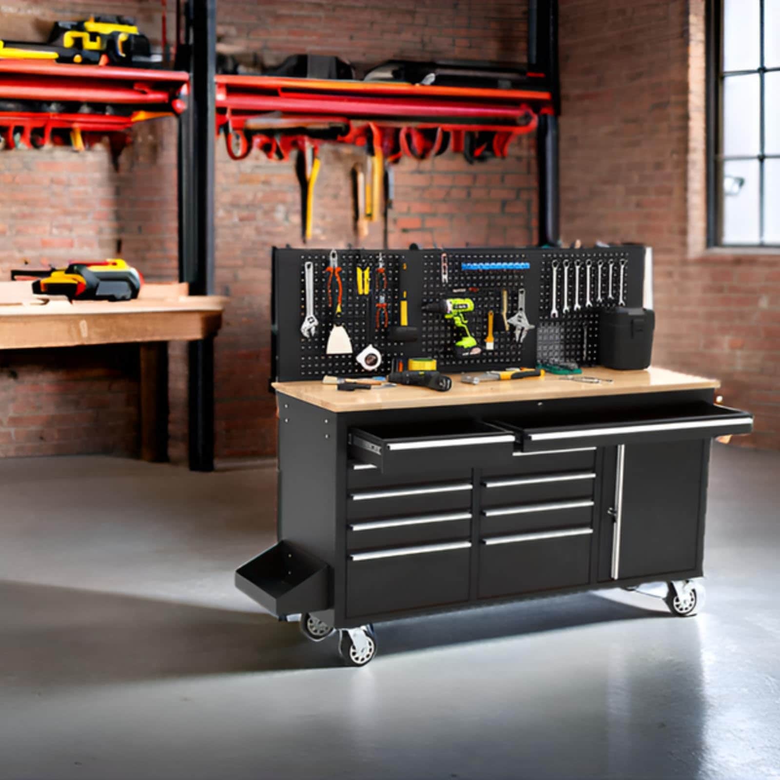 GarveeLife Garage Workbench 61 x 19 with 10 Drawers 1 Door