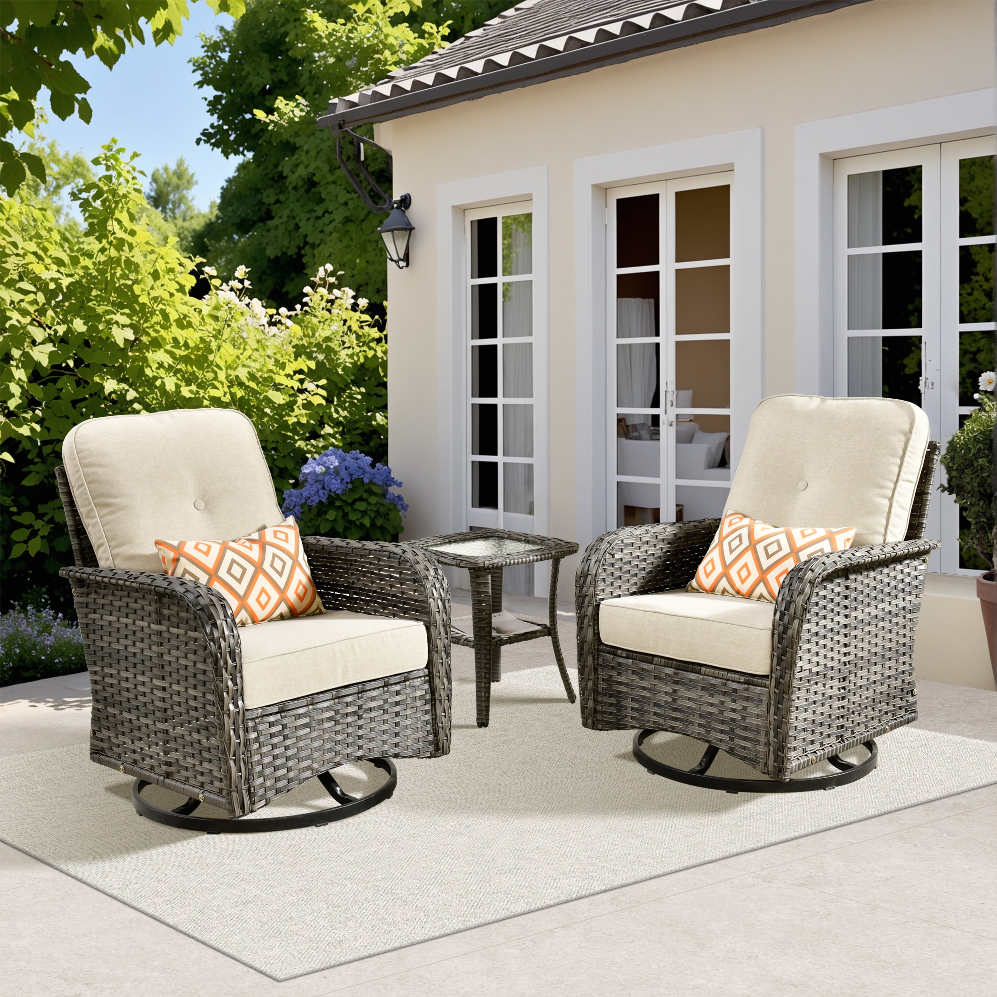 Caodoc L5-GNC603 Golden Rattan Outdoor Sectional with Beige Cushions and Rattan Frame