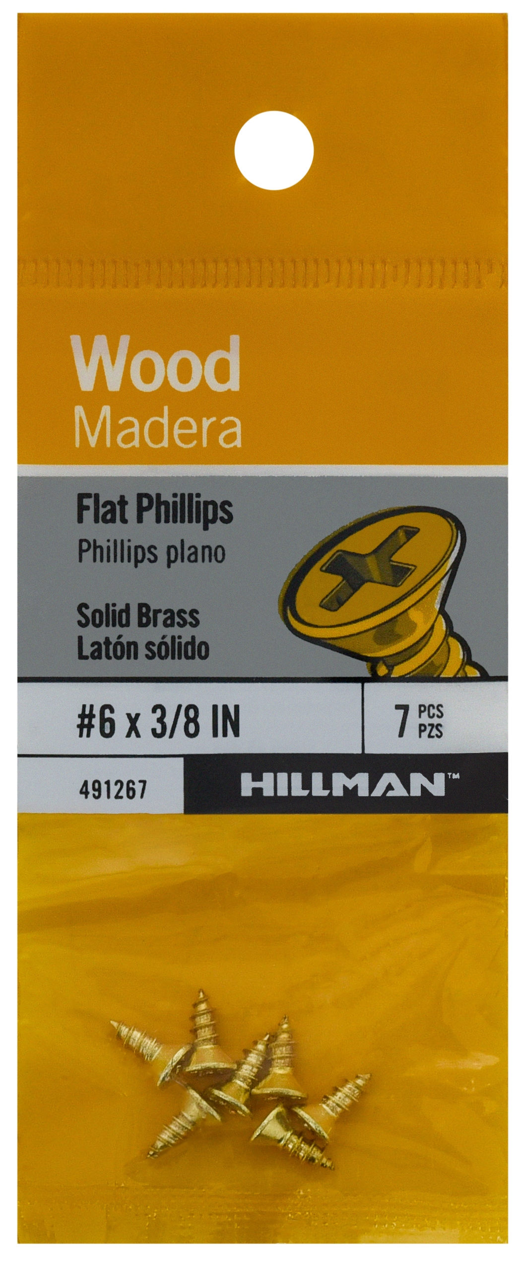 Hillman 491267 #6 x 3/8-in Brass Interior Wood screws ( 7 -Per Box )