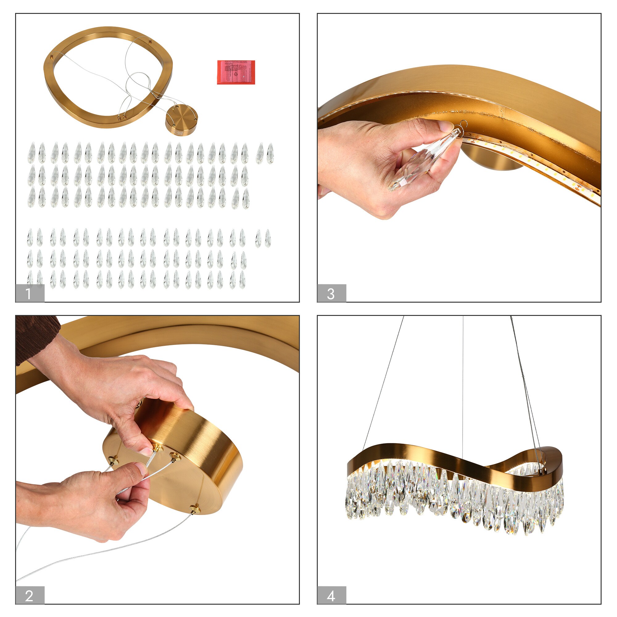 Modern Gold Brass LED Crystal Drum Chandelier