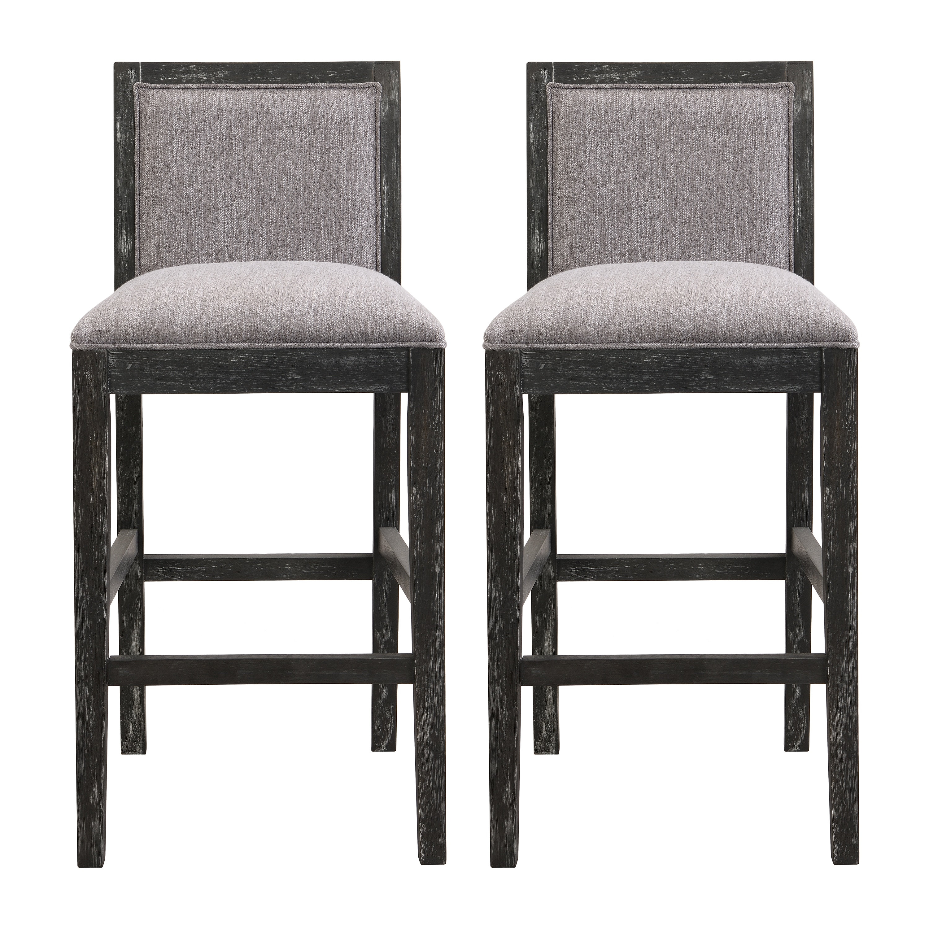 Modern Black and Grey Upholstered Wood Counter Stools, Set of 2