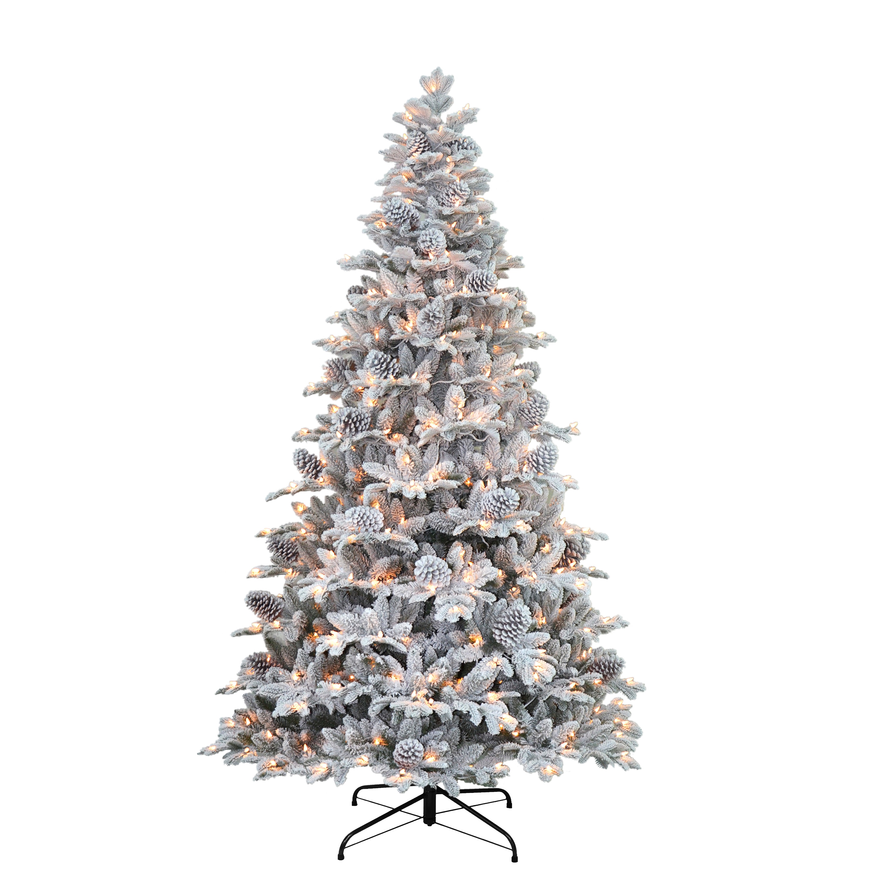 Puleo International VNFA-75C45 7.5-Feet Pine Pre-lit Flocked Artificial Christmas Tree with Yellow Incandescent Lights