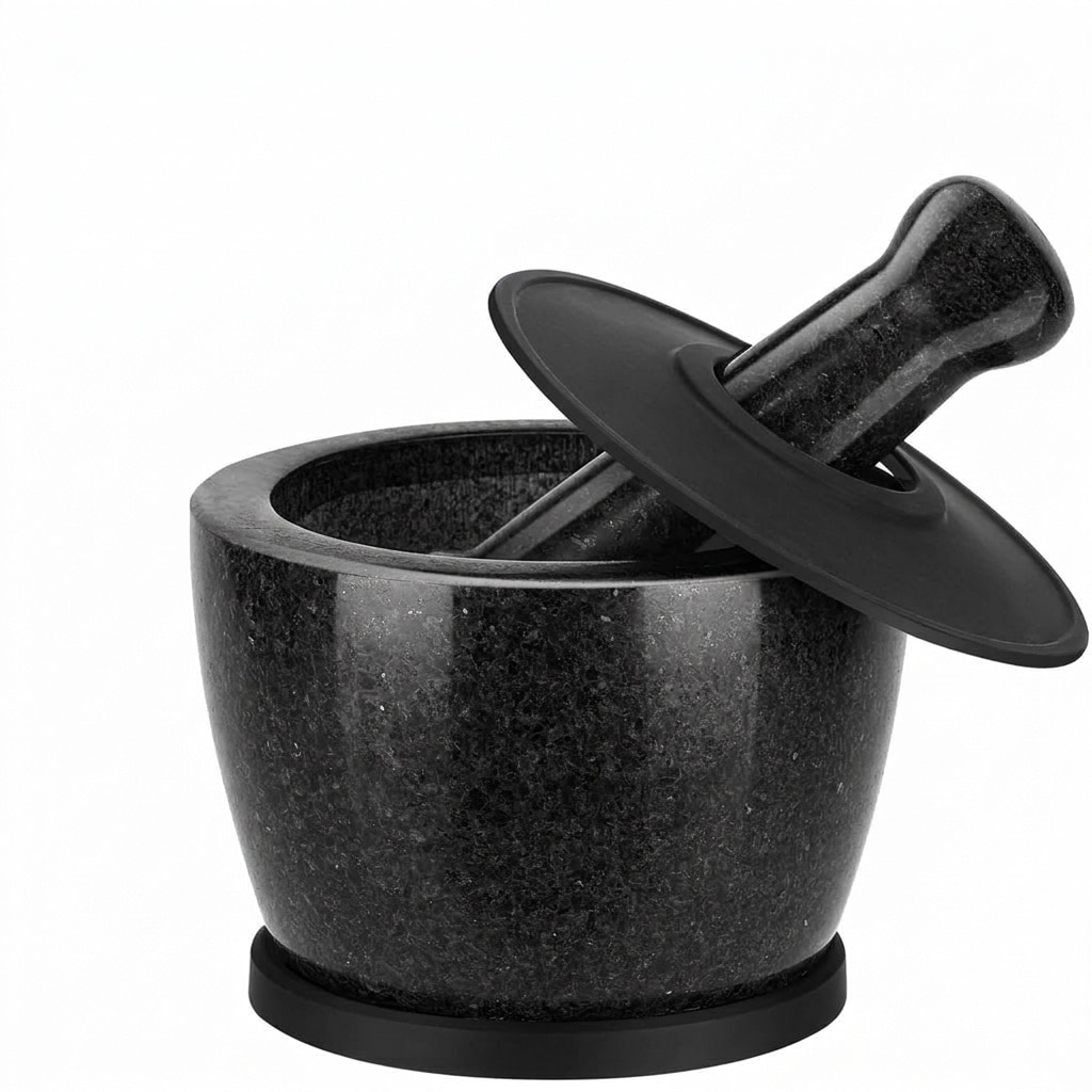 Etokfoks - Granite Finish Mortar and Pestle Set Gray Heavy Duty Kitchen Grinding Tool Silicone B...