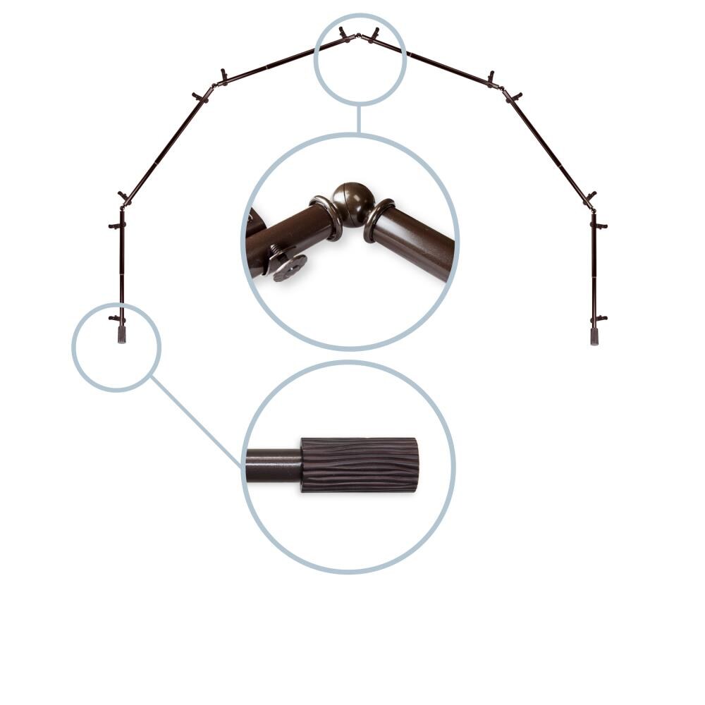 Hart & Harlow L6BAY-97-7 Olly 13/16-in 6-sided 28-in to 48-in Cocoa Steel Bay window curtain rod with Finials