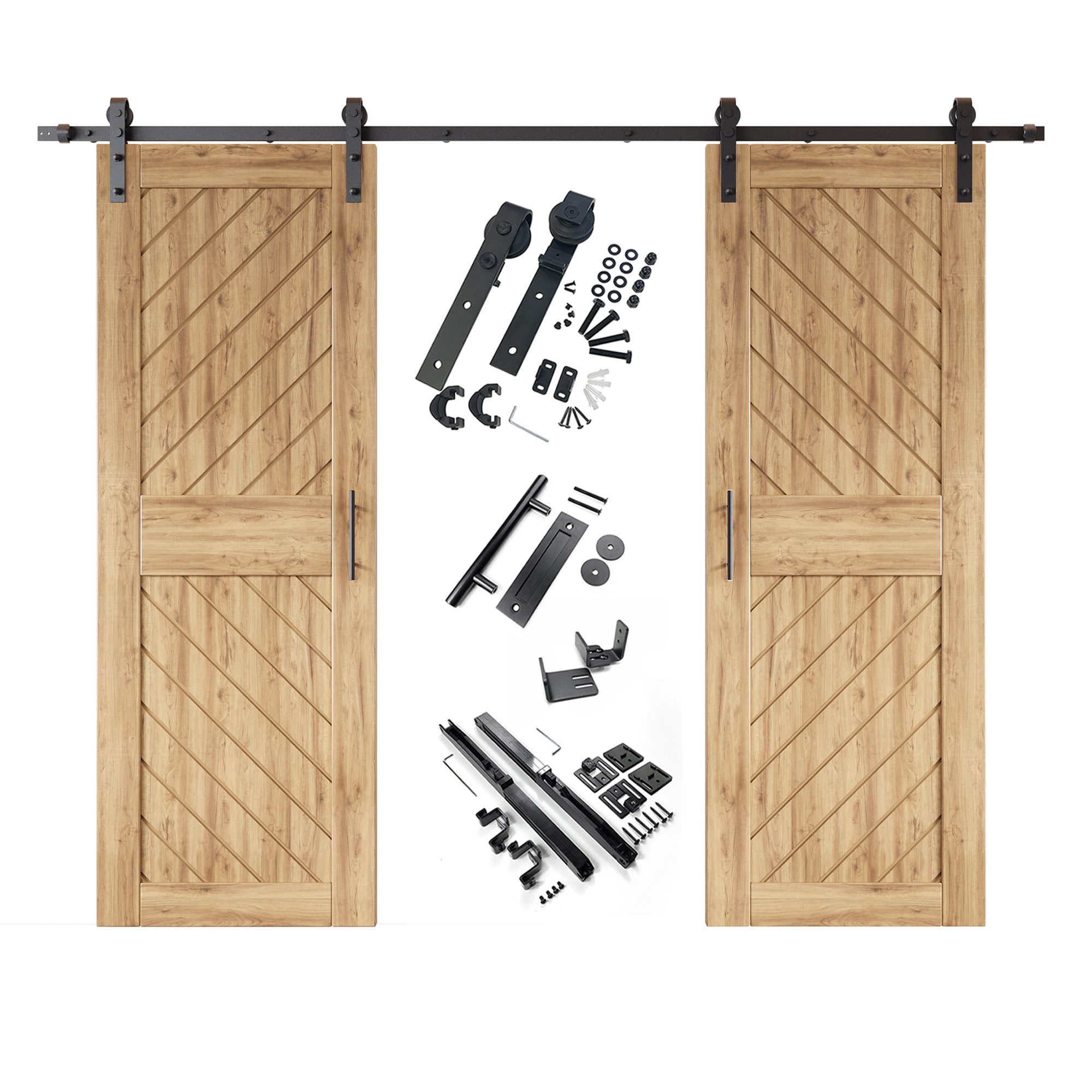 HOMACER YT2TGH132C-XT3-3084 30-in x 84-in Unfinished Unfinished Non-standard Pine Wood Solid core Double Barn Door (Hardware Included)