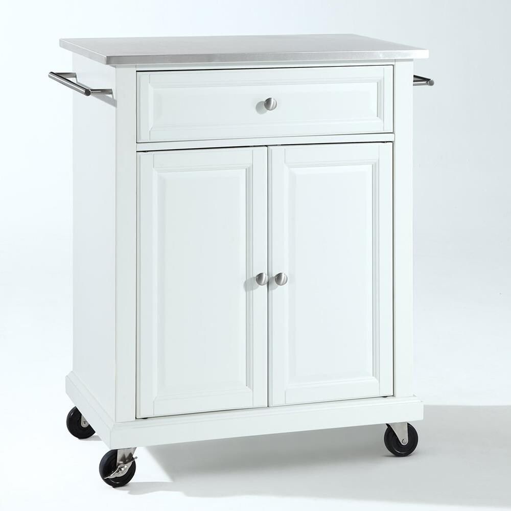Crosley Furniture White Composite Base with Stainless Steel Metal Top Kitchen Cart (18-in x 28-in x 36-in)