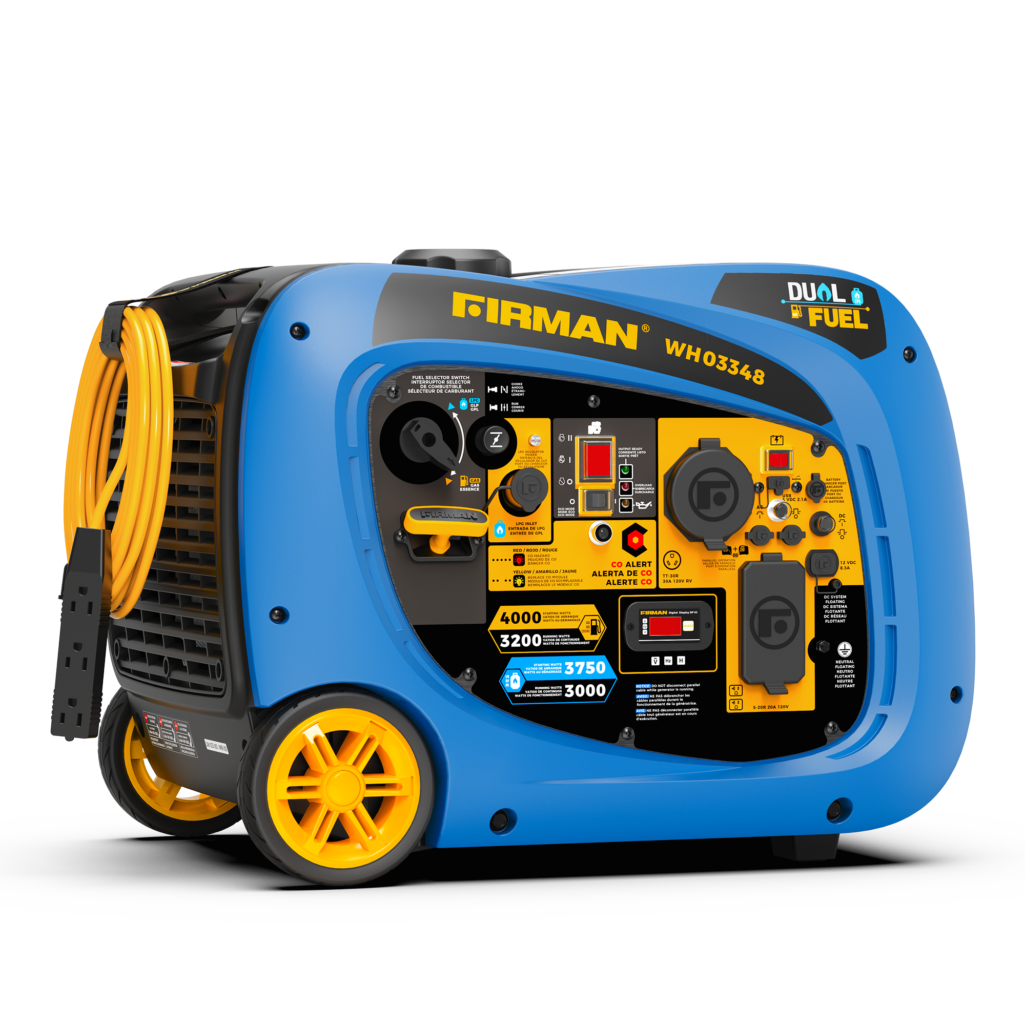 Firman WH03348 Electric Start 120V with Power Cord 4000 / 3200 -Watt Dual fuel Portable Generator