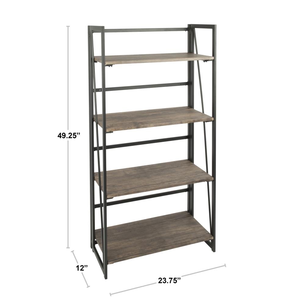 LumiSource Dakota Black Metal and Wood Metal 4-Shelf Bookcase (23.72-in ...