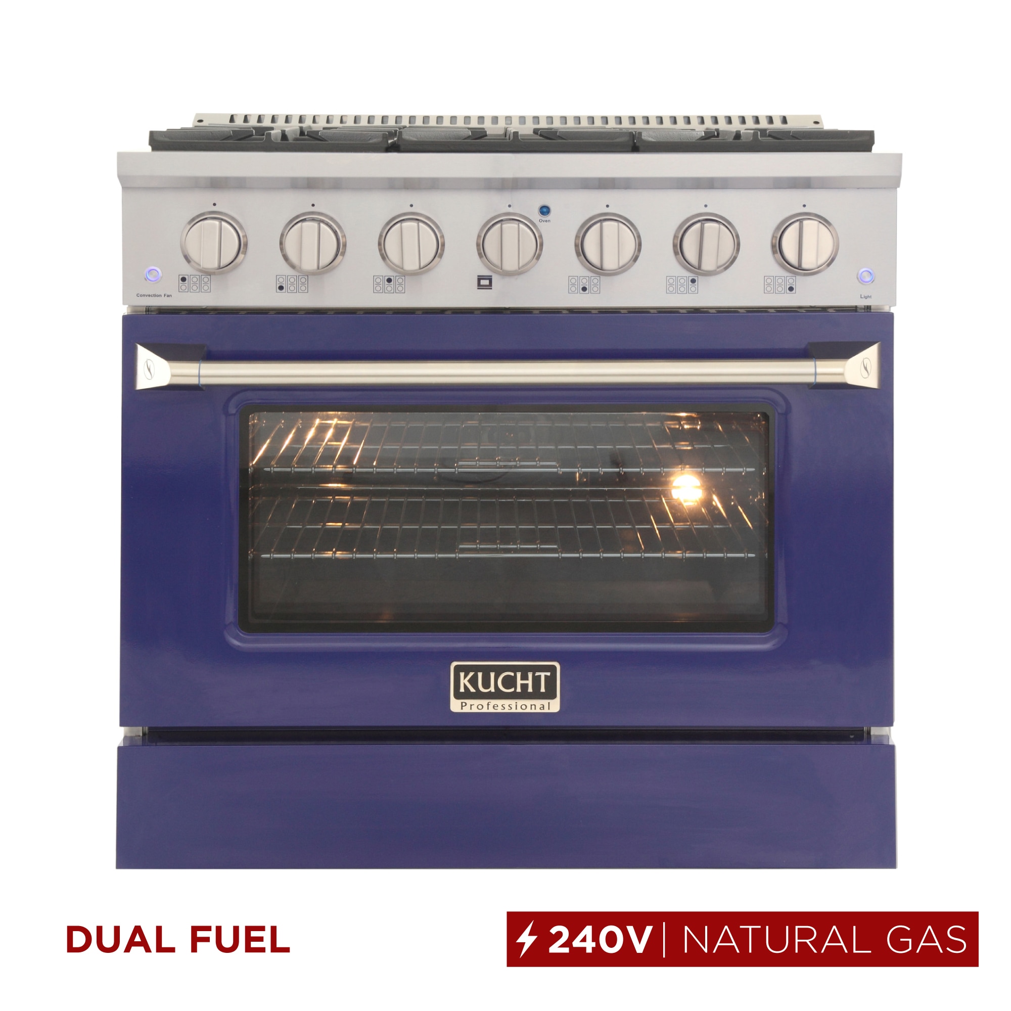 Kucht KDF362-B 36-in Deep recessed 6 burners Convection Oven Freestanding Dual Fuel Range ( Blue )