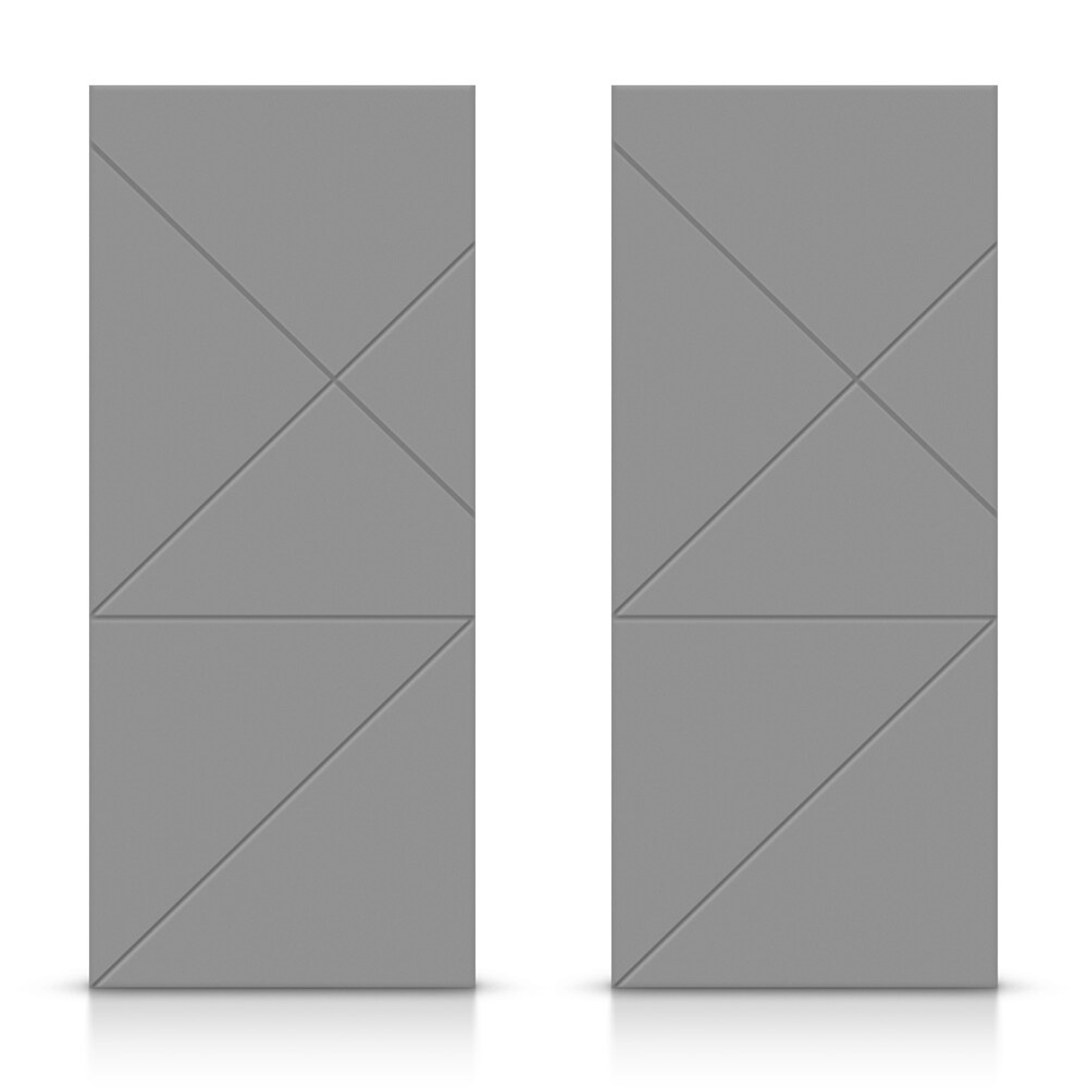 CALHOME CMD-CNC229-80X24SG(2 CNC-229 48-in x 80-in Light Gray Crossbuck Smooth Hollow core Stained MDF Closet Sliding Door