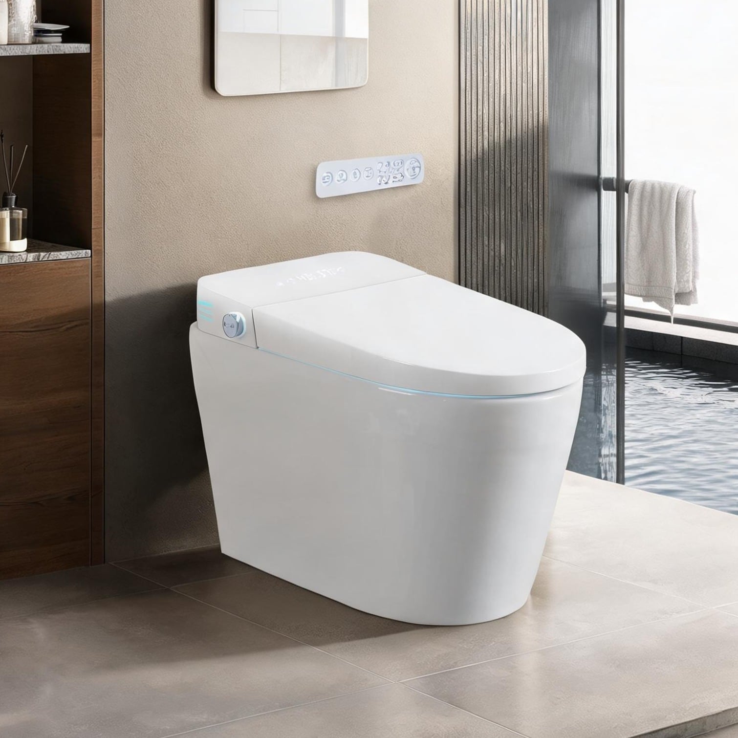 SunJet - Luxury Ceramic One-Piece Smart Toilet with Bidet Elongated Wonderland White Auto Flush H...