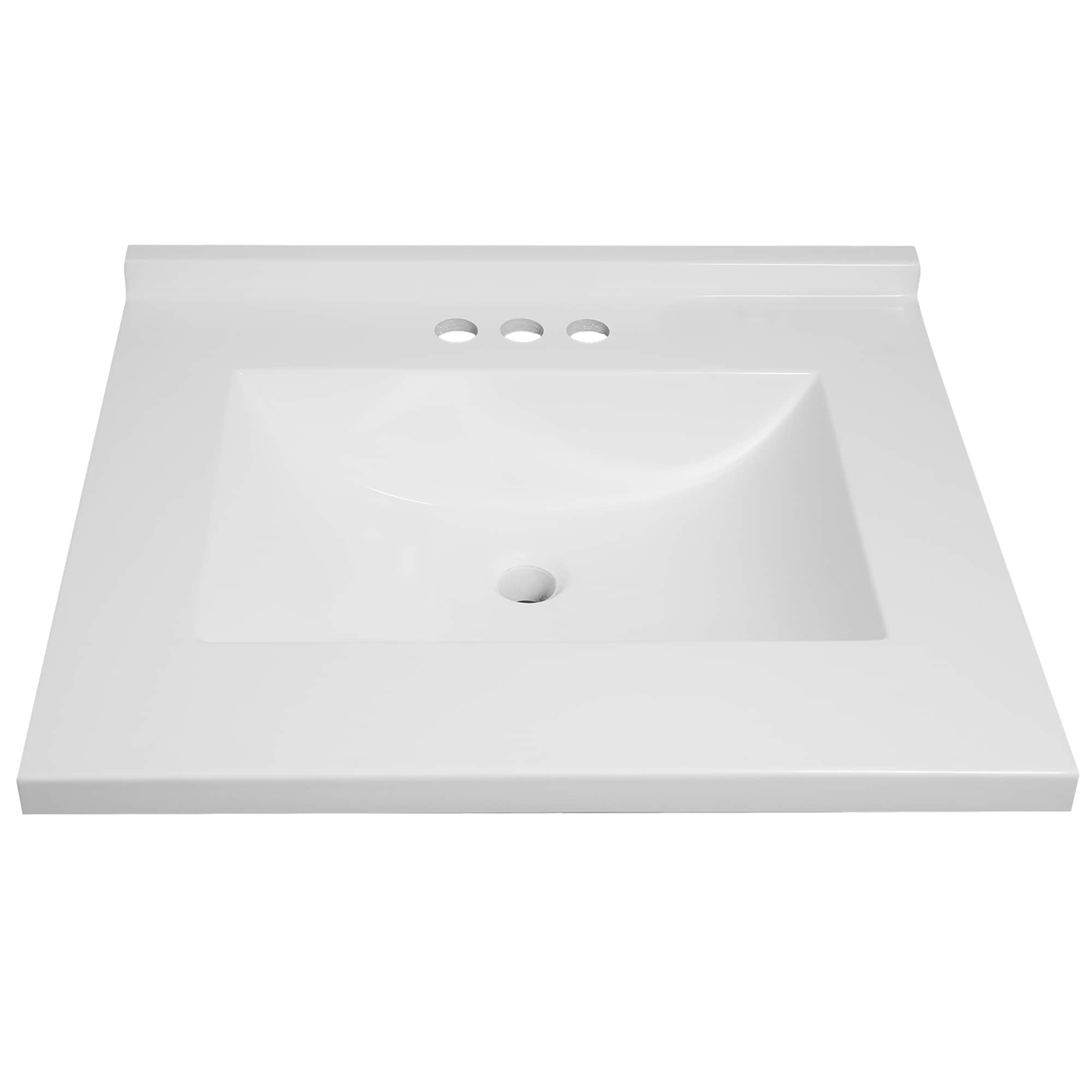 25-Inch Solid White Cultured Marble Vanity Top with Backsplash