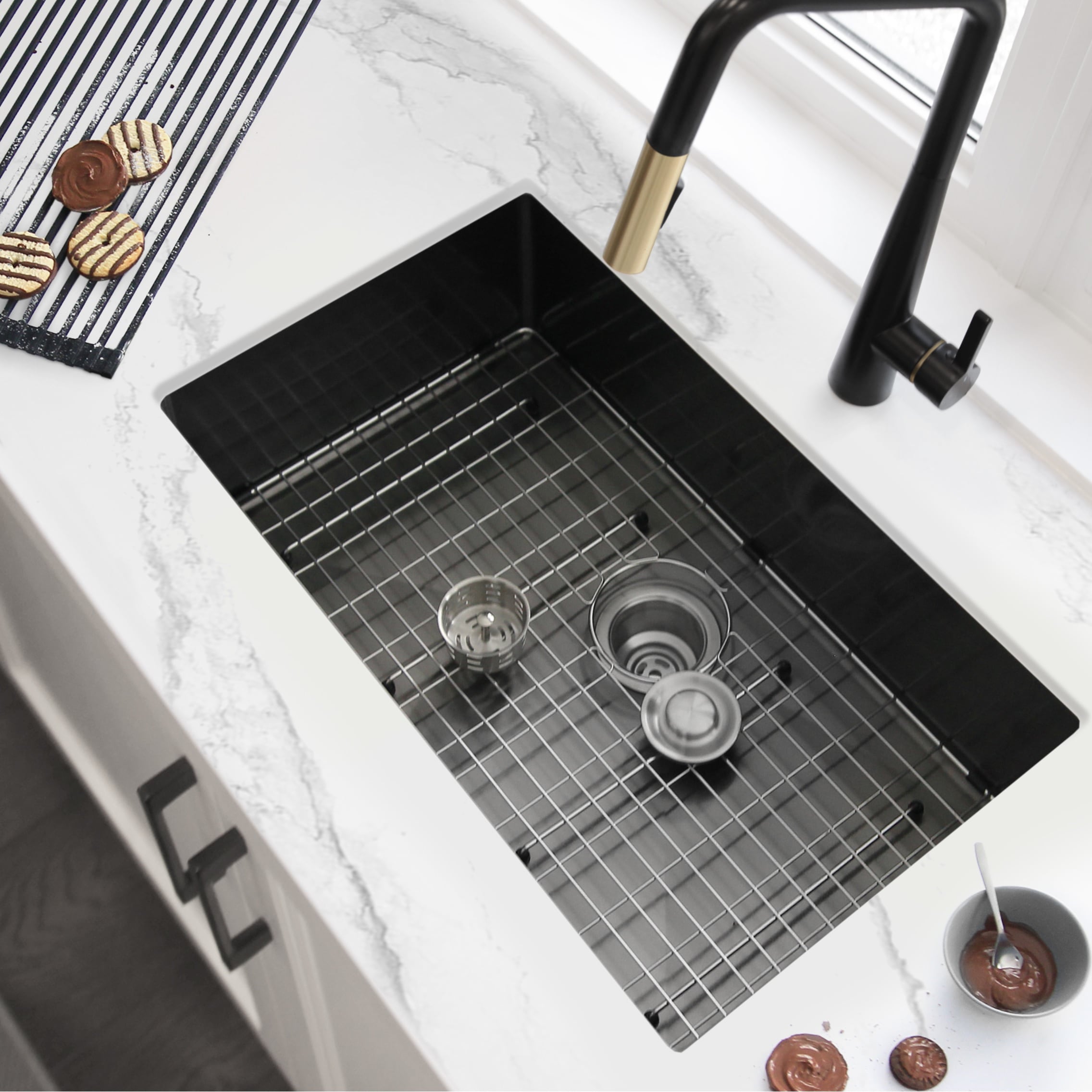 Stylish Bright Undermount 18 in x 18 in Graphite Black Single Bowl Kitchen  Sink