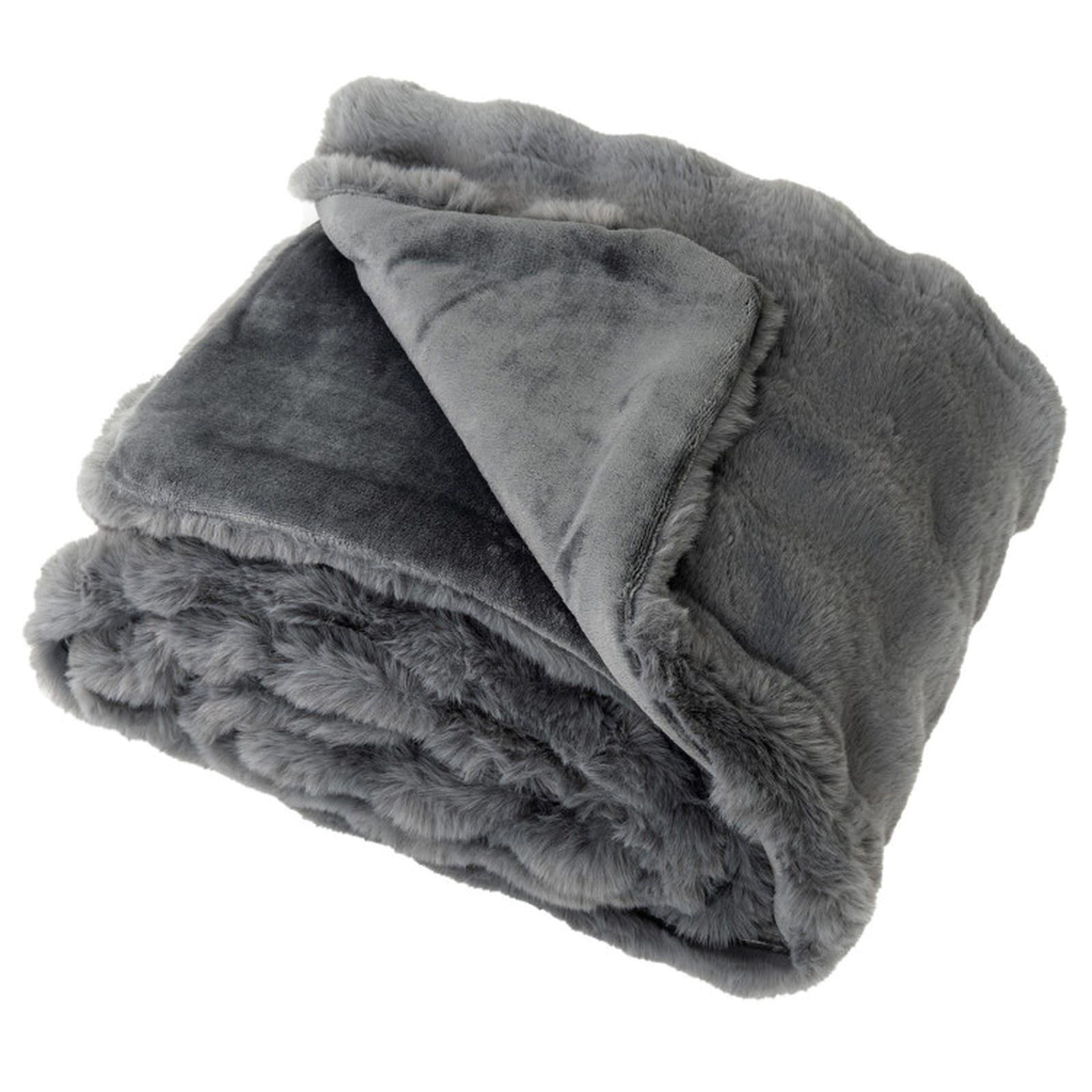 SUGIFT Faux Rabbit Fur Flannel Double-Sided Bubble Plush Thick Warm 60-in x 80-in Throw Blanket