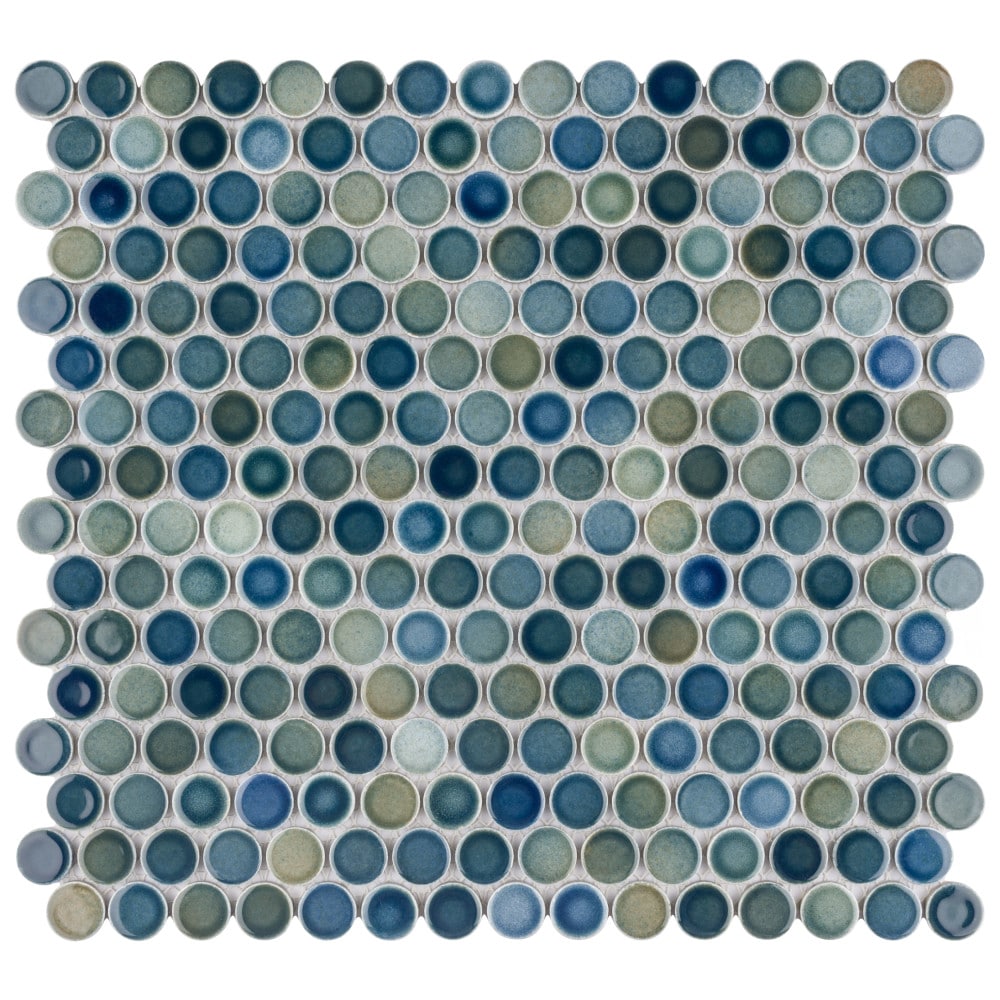 Affinity Tile FKOMPRHZ Hudson Penny Round Lagoon 12-in x 13-in Glossy Porcelain Stone look Penny round Mosaic Floor and Wall Tile ( 10.7-sq ft Carton )