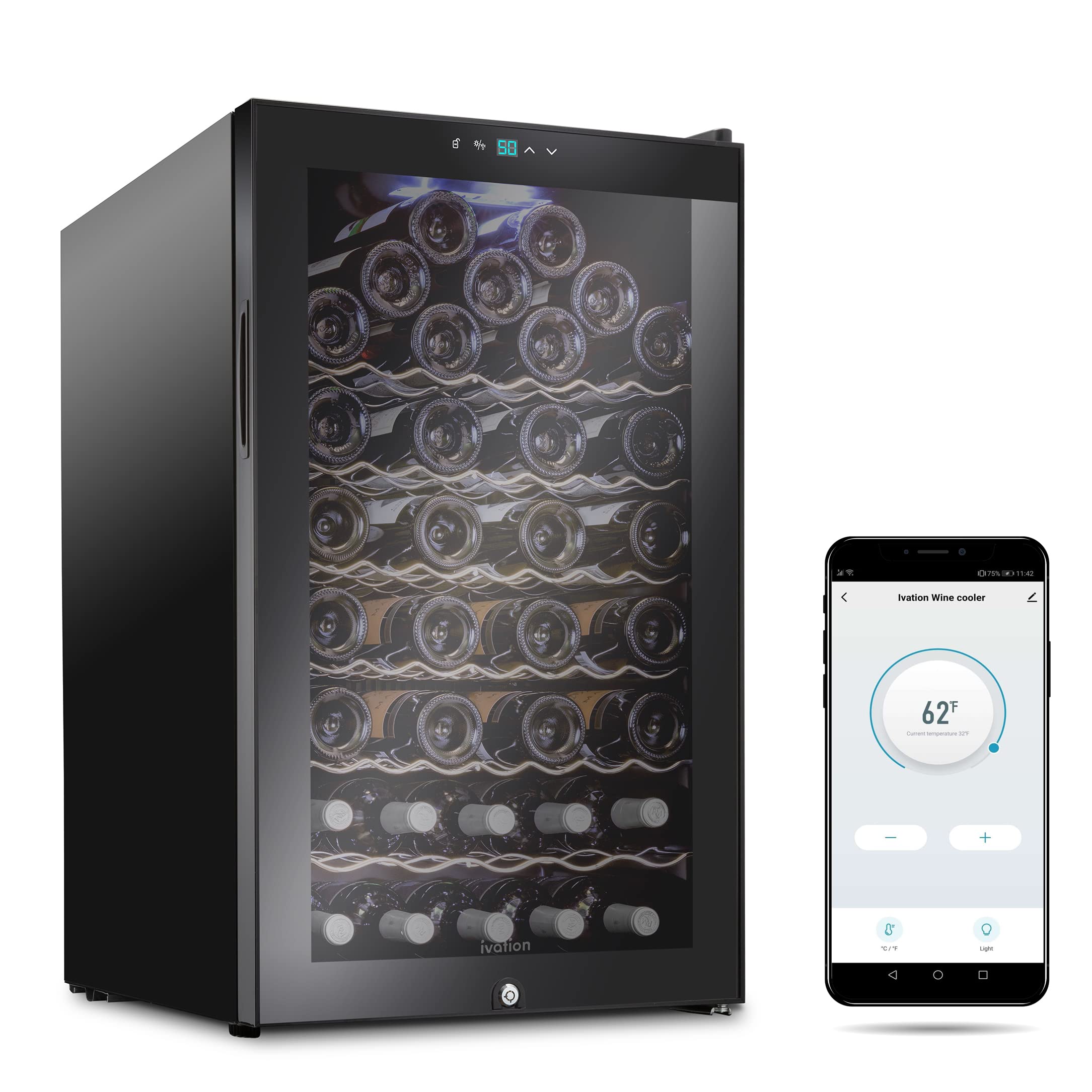 Ivation IVFWCC511LBW 19.5-in W 51 -Bottles Black Freestanding Indoor Wine Cooler