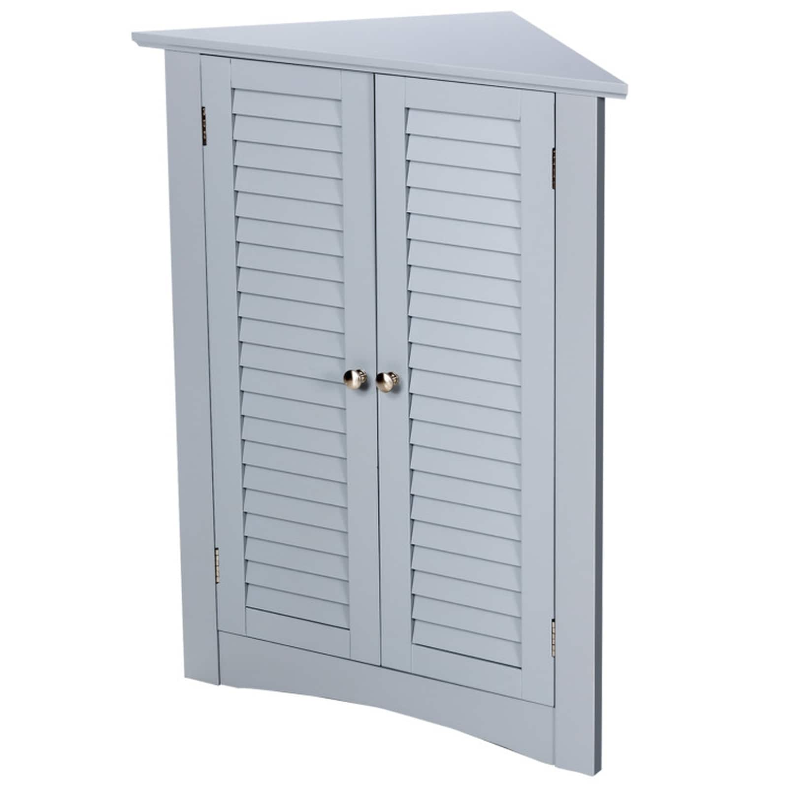 SUGIFT 25-in W x 12.5-in D x 32-in H Gray Bathroom Storage Cabinet with Louvre Shutter Door and Adjustable Shelf Freestanding MDF Bathroom Cabinet with Anti-Tipping Kit Knob Pull and 66-lb Total Capacity for Small Bathroom and Bedroom Corners
