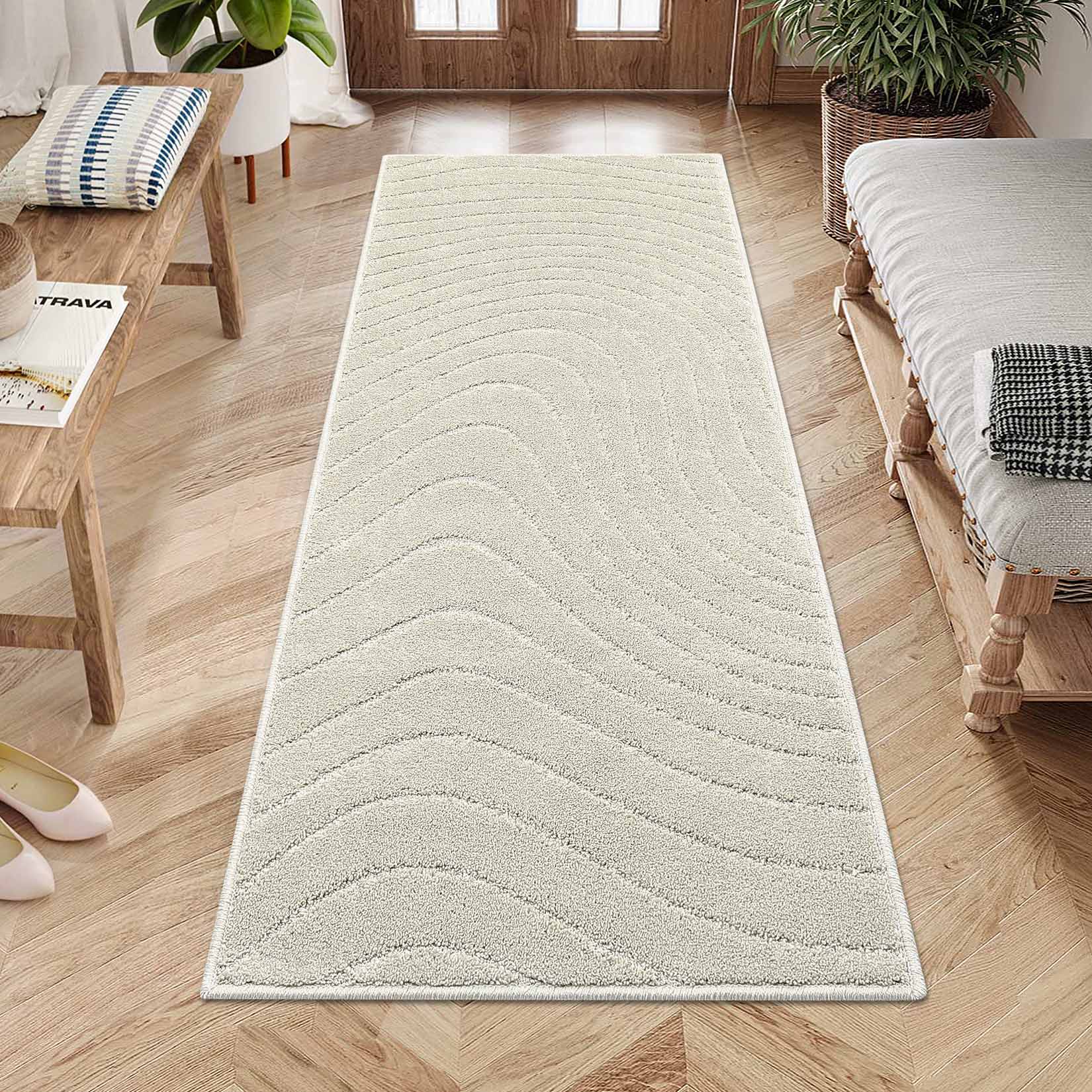 Garvee YXY-LO-PHO-12XHJKQ4 2 x 6 (ft) Loomed Beige Rectangular Indoor Solid Mid-Century Modern Machine washable Pet Friendly Runner rug