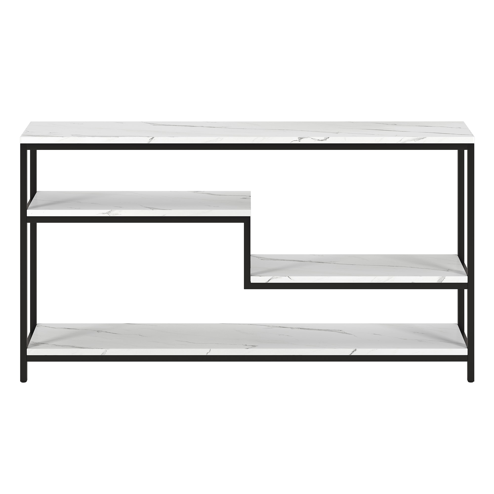 Mid-Century Glam 55" Blackened Bronze Console Table with Faux Marble Top