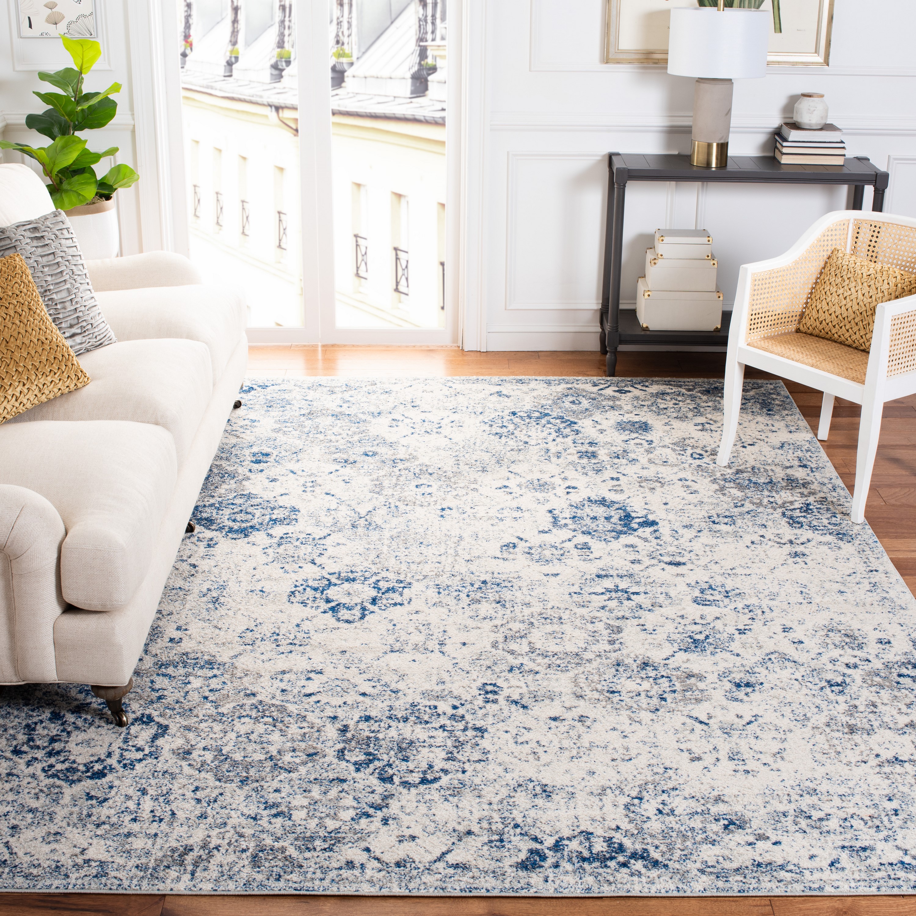 Safavieh Madison Lyton 12 X 15 (ft) White/Royal Blue Indoor  Distressed/Overdyed Farmhouse/Cottage Area Rug in the Rugs department at
