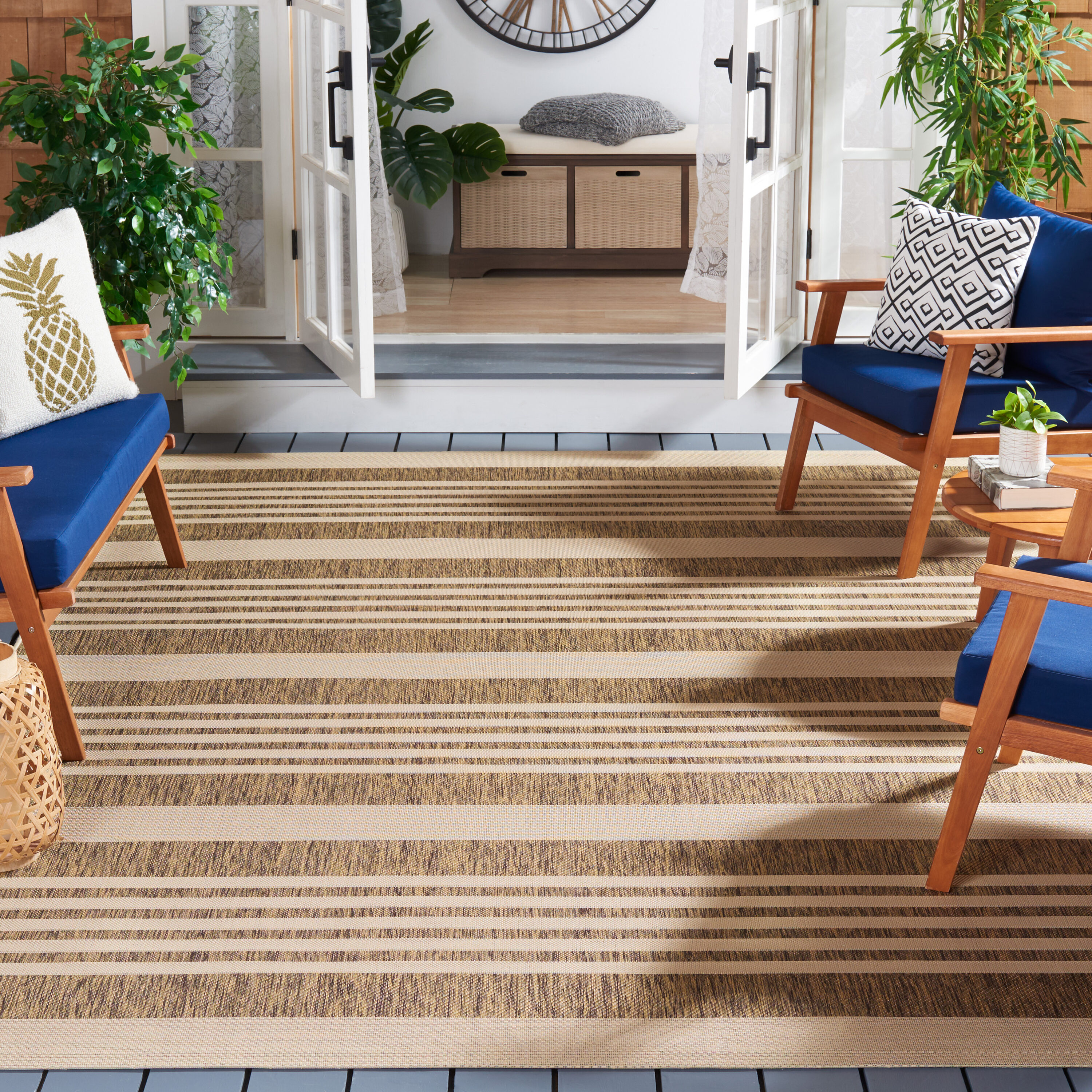Safavieh CY6062-242-810 Courtyard 8 x 10 (ft) Loomed Synthetic Brown/Bone Rectangular Indoor/Outdoor Stripe Area rug